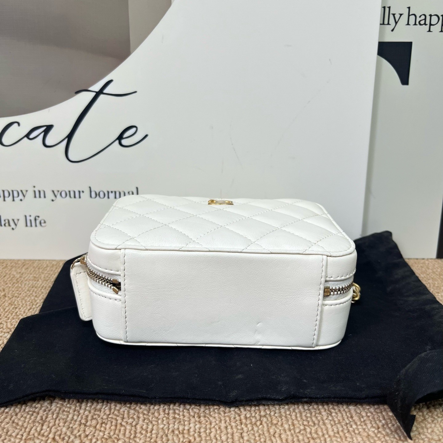 Chanel Vanity Case White Leather Adjustable Gold Ball Chain Bag [Duties Paid]