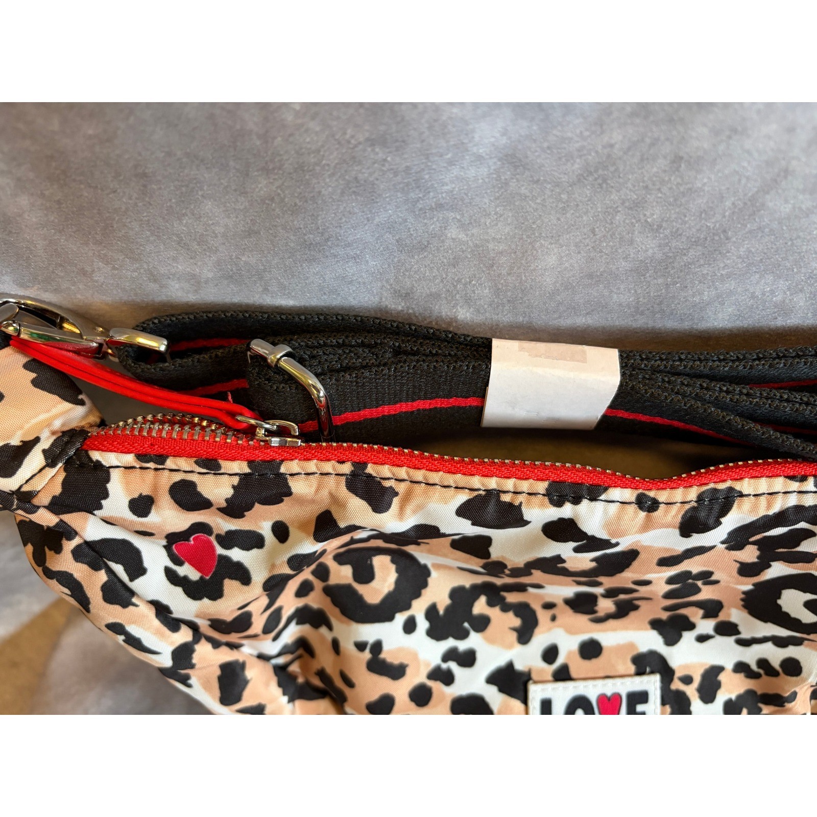 Brighton Spotted Love Swing Bag Leopard Print Nylon Crossbody Red Accent NWT