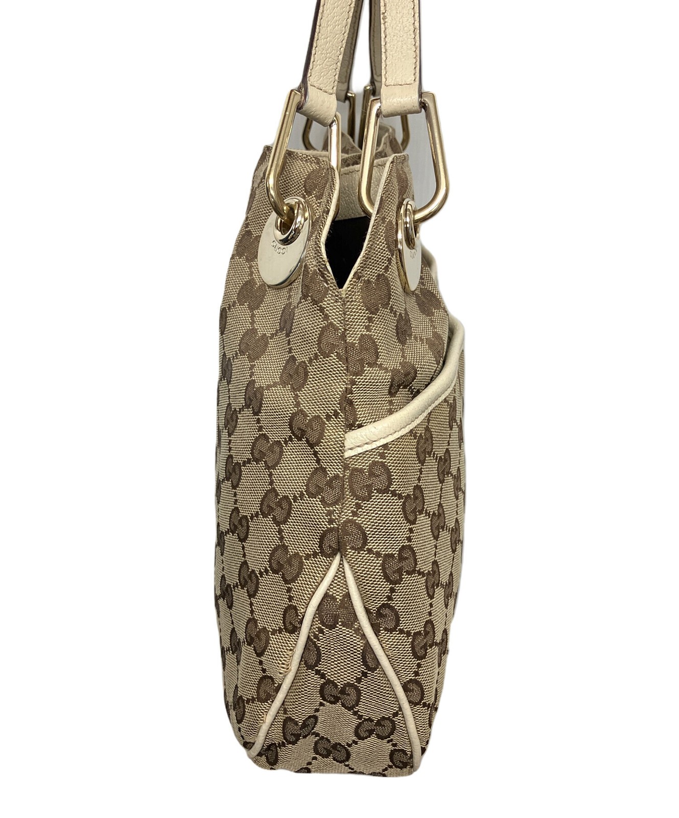 Gucci GG Monogram Canvas Beige Handbag Womens Gold Hardware 121023 39cm 23cm