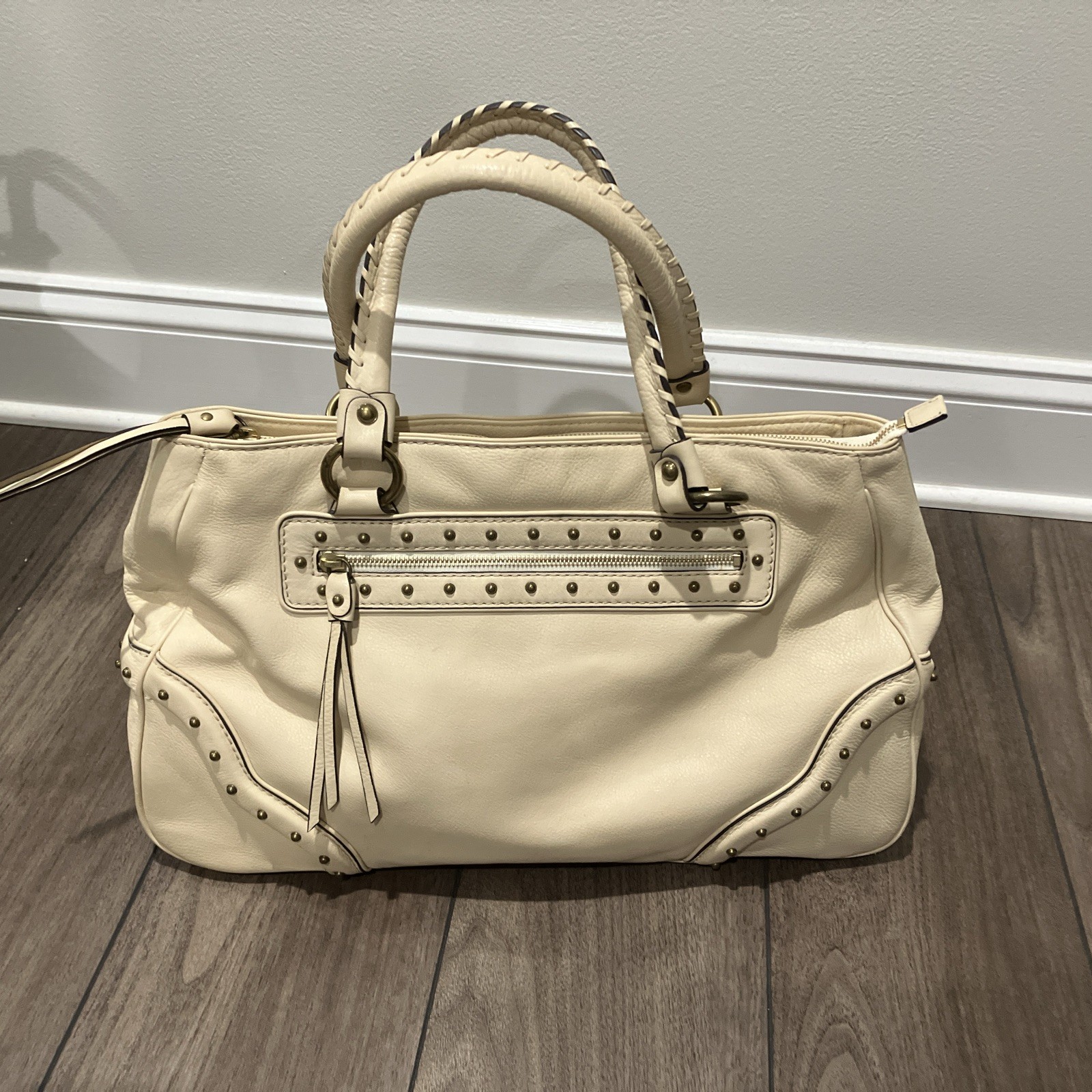 Vintage Michael Kors Tassel Cream Studded Leather Shoulder Bag