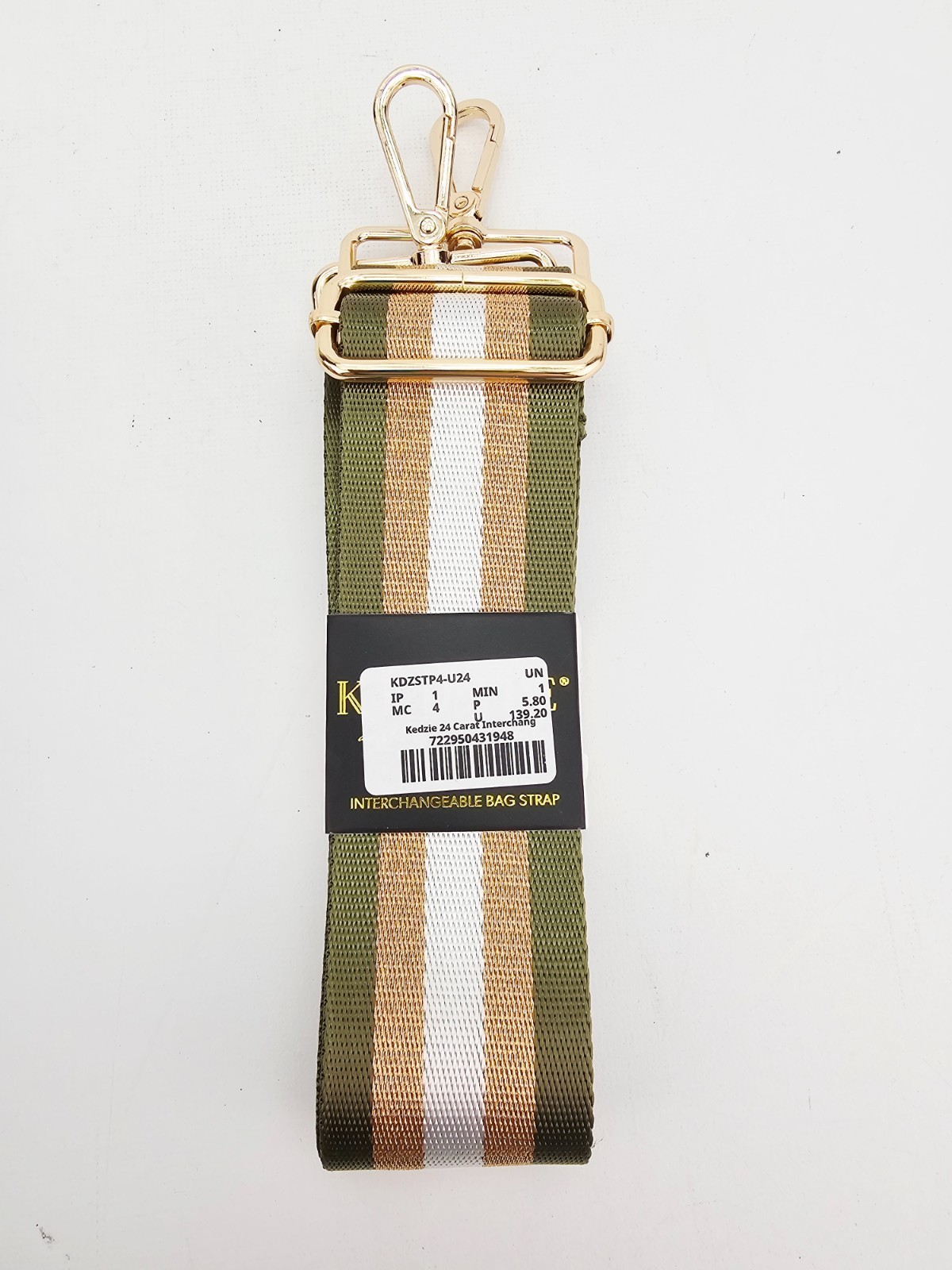 Kedzie Womens 24 Carat Adjustable Interchangeable Purse Strap Olive Striped
