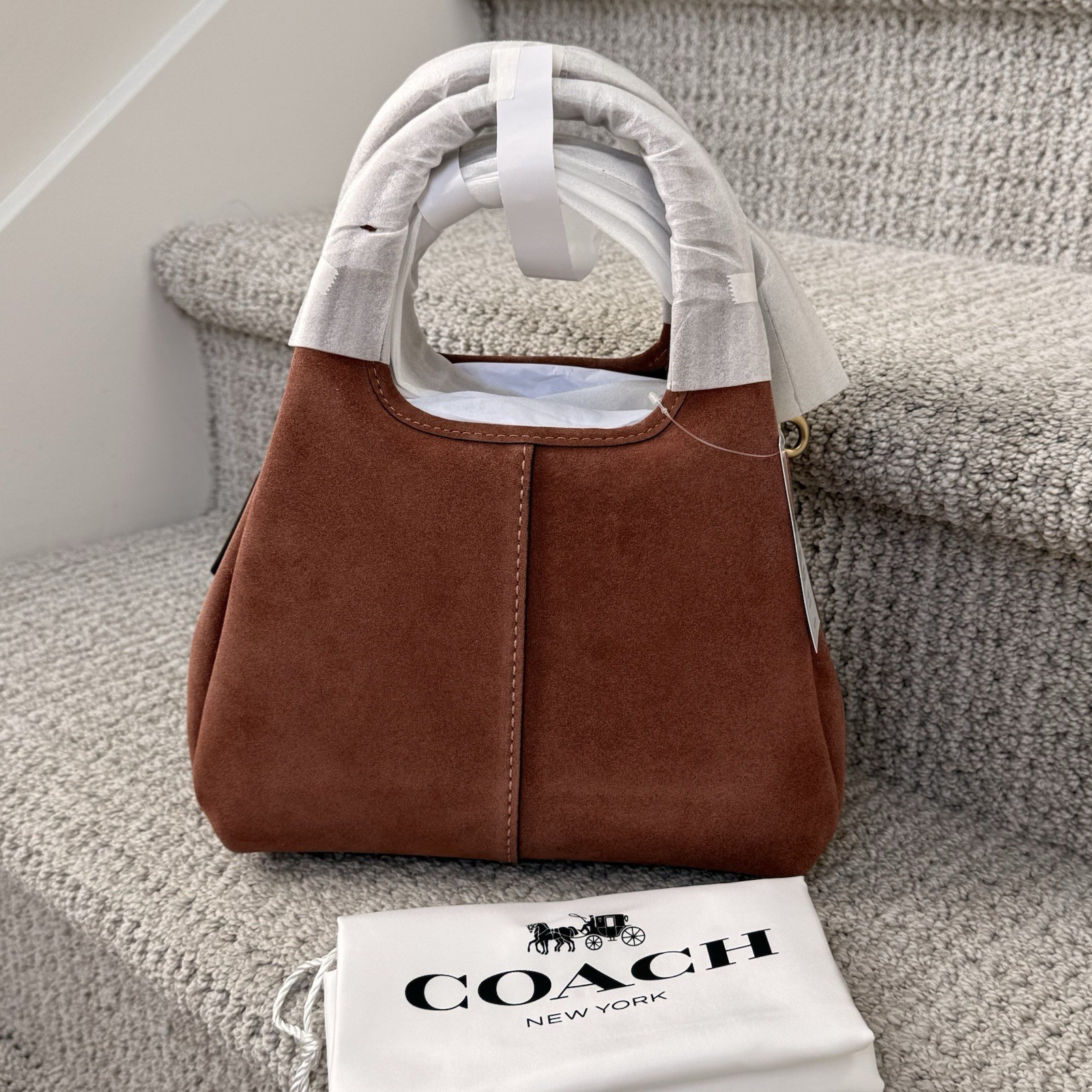 SEALED COACH Lana 23 Medium Suede Shoulder Crossbody Handle Bag Brass/Clay CBZ95