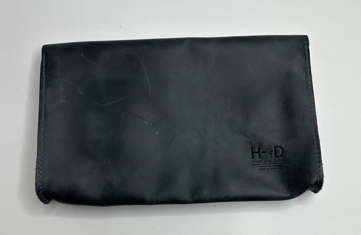 Hide and Drink Black Leather Clutch With Handle 5×8 in Small