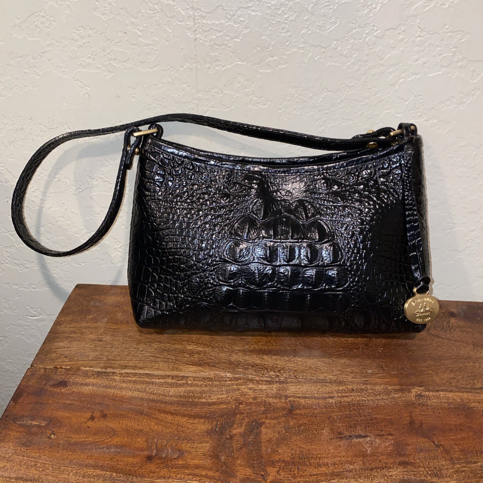 Brahmin Anytime Mini Melbourne Black Croc Bag Purse