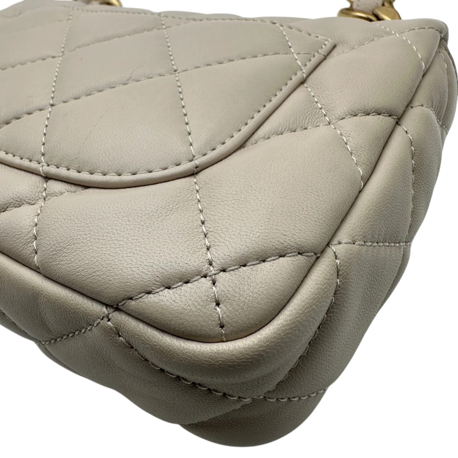 CHANEL Matelassé Mini Flap Bag Beige Lambskin Shoulder Bag AS3214 #OKB6213