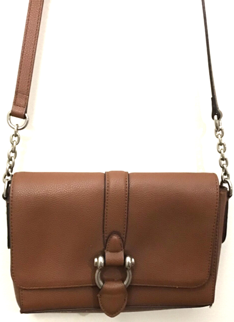 Chaps Women’s Purse Cognac Compact- 5.5×9” Shoulder Strap Silver-toned Accents
