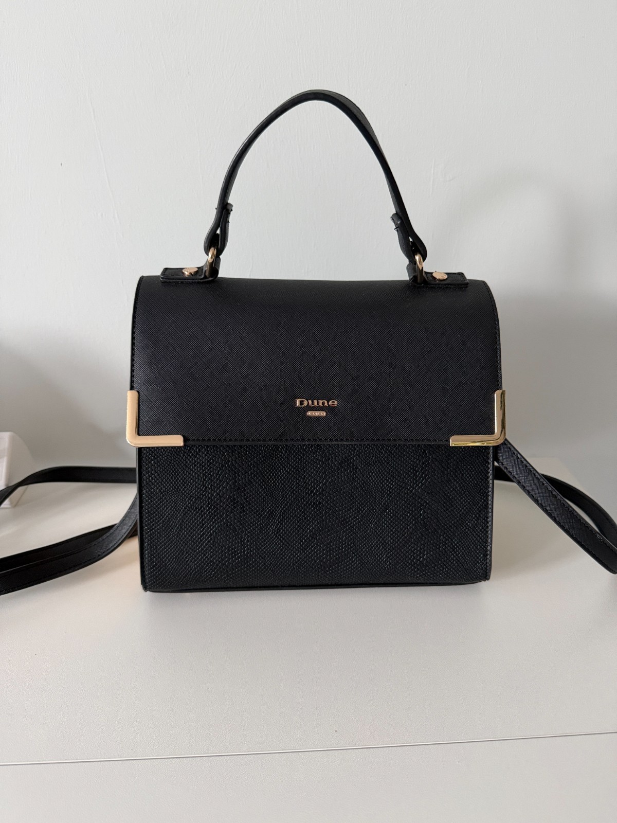 Dune London Black Faux Leather Two-Tone Handbag with Yellow Accents