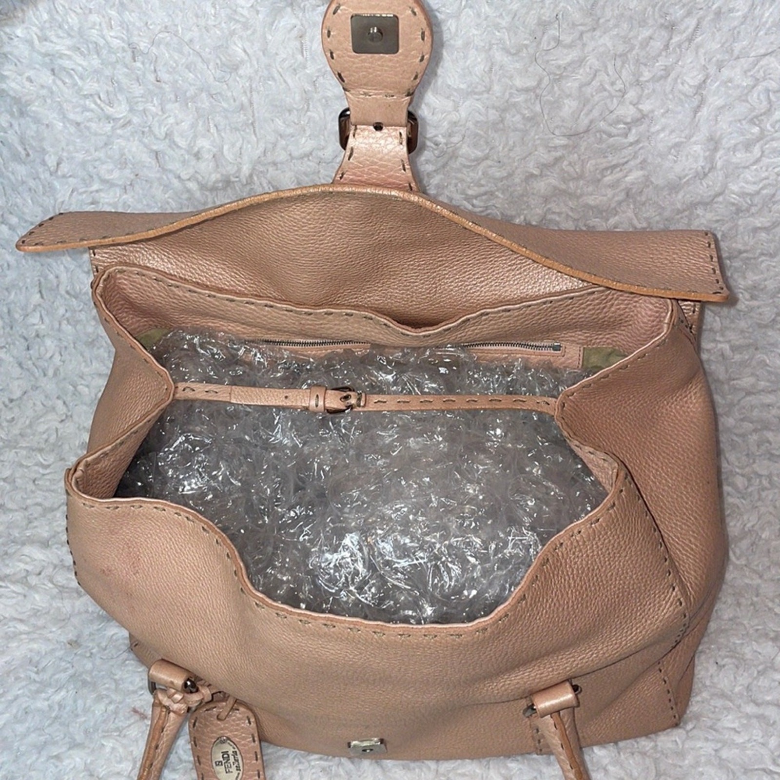 Fendi Selleria Linda Large Pink Leather Flap Tote Shoulder Bag 925 Silver