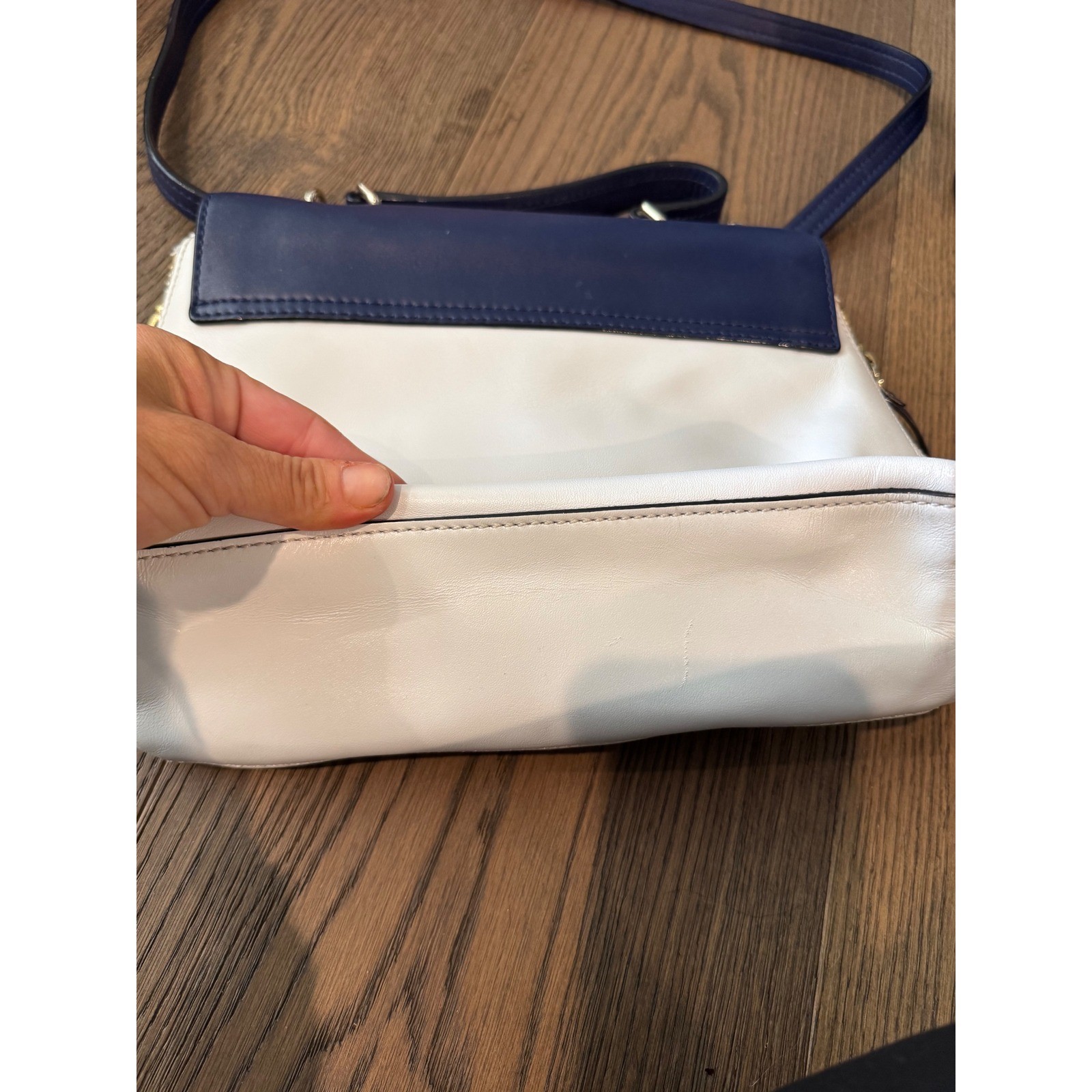 Kate Spade New York Colorblock Leather Crossbody Bag Navy Grey Cream Turnlock
