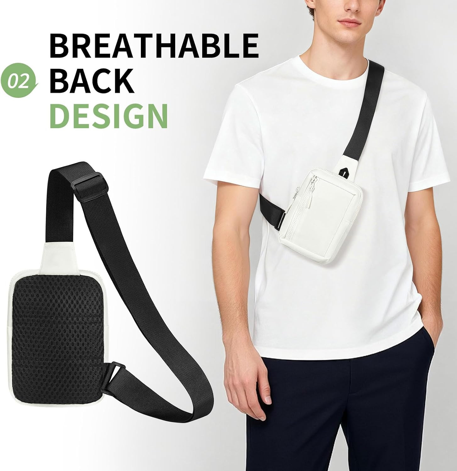 Mini Sling Bag for Men and Women 7.5″ Pocket, White | Small anti Theft Crossbody