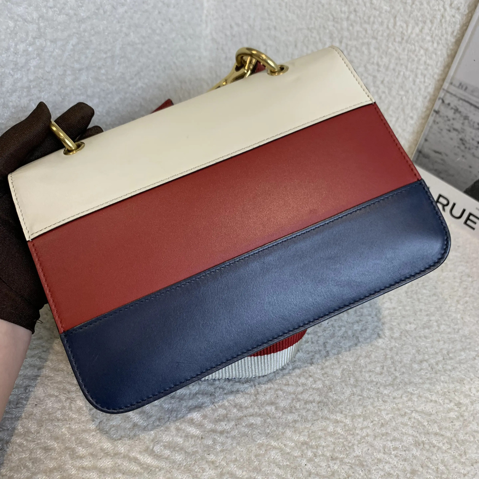 Gucci Margaret Bee Pearl Multicolor Canvas Leather Shoulder Bag