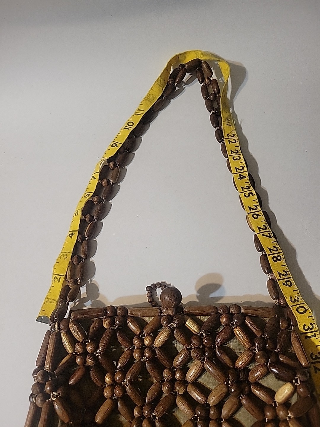 Vintage 1960s-70s Korean Wooden Bead Handbag Boho Shoulder Purse Made in Korea