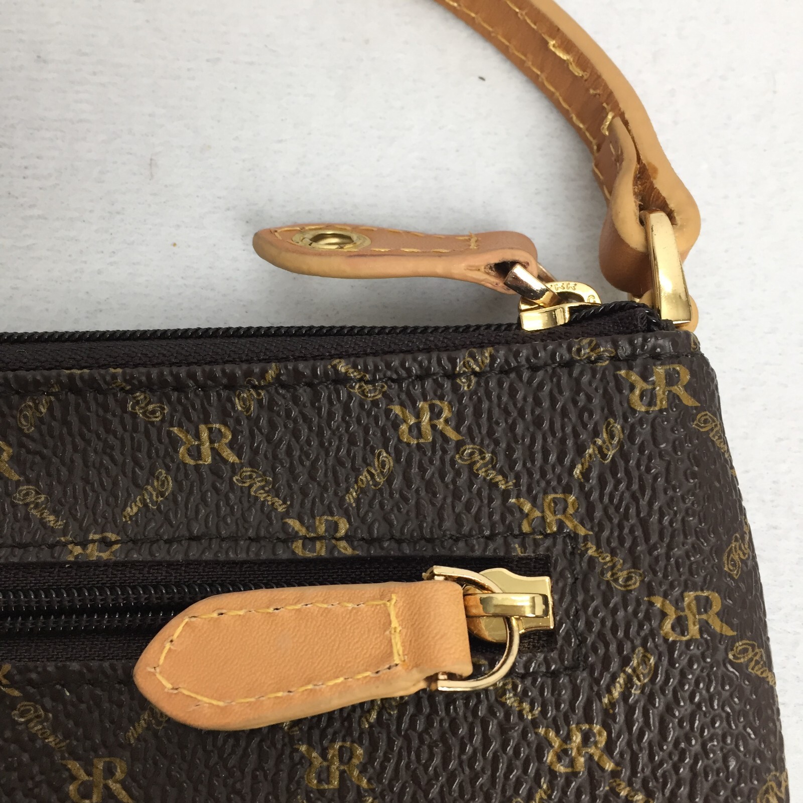 Rioni Signature Navy Canvas Leather Wristlet Bag With Strap NEW No Tags