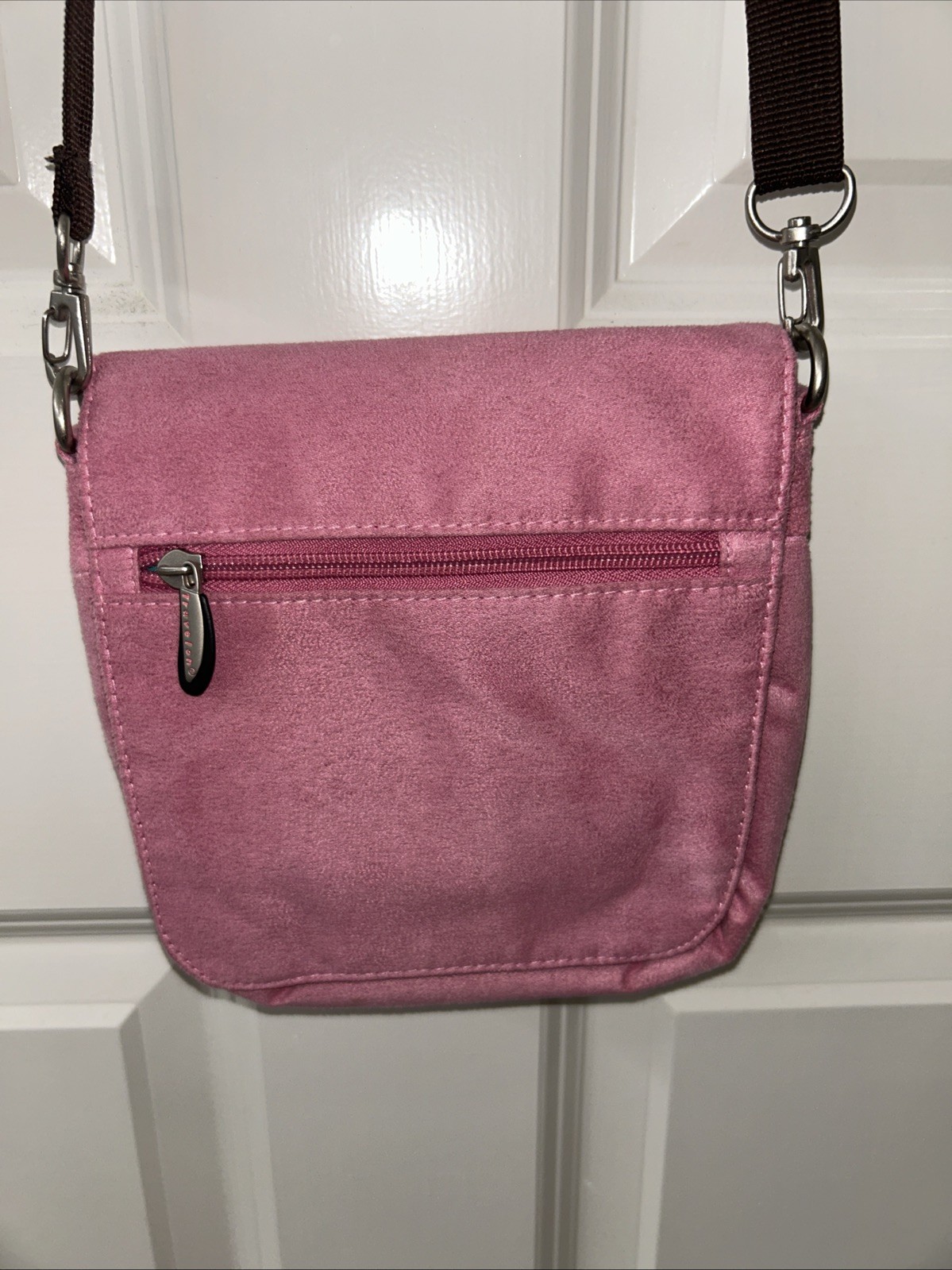 Travelon Convertible Belt Bag Crossbody Bubblegum Pink Faux Suede Expandable