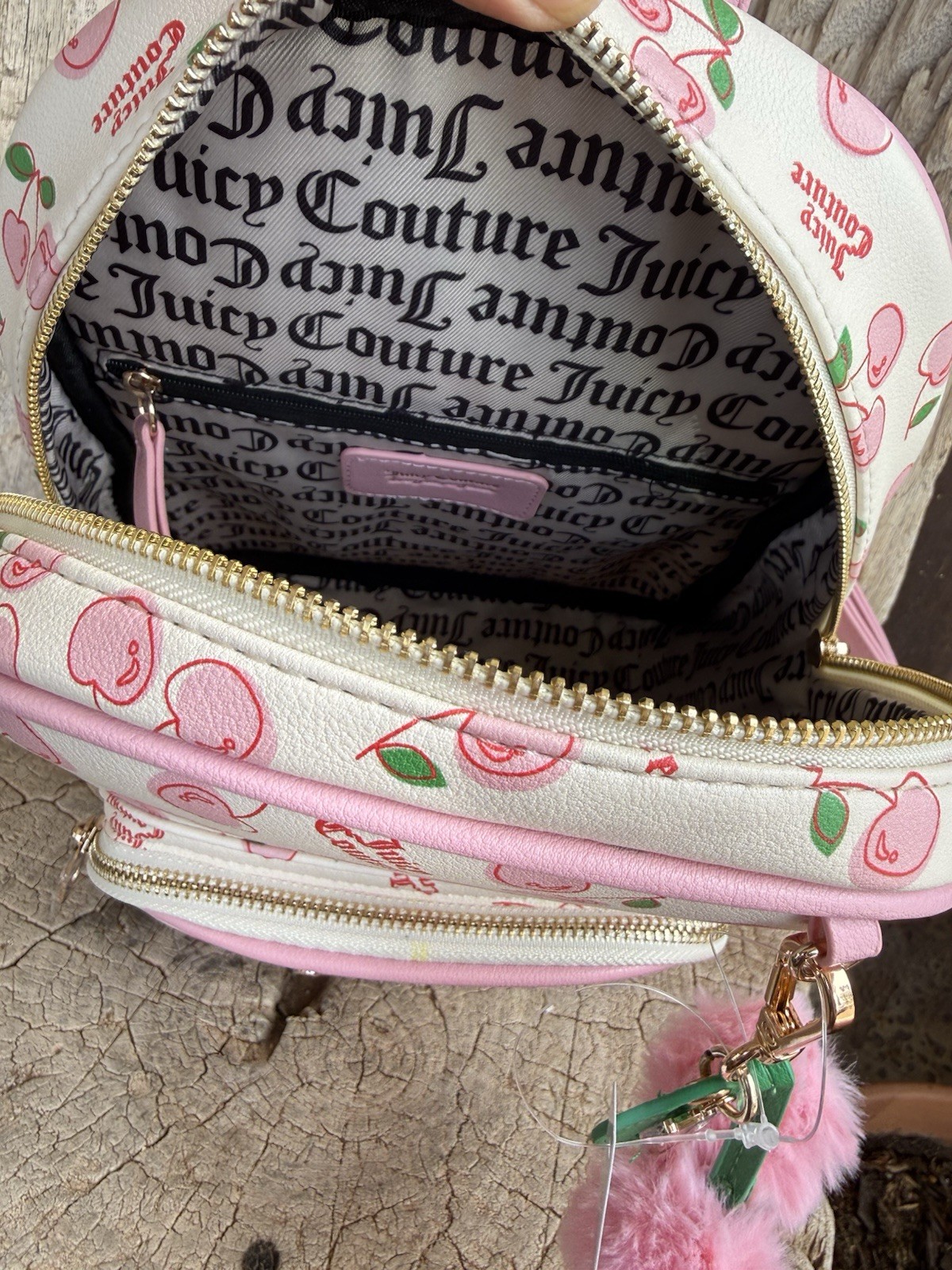 Beautiful JUICY COUTURE CHERRY GIRL BACKPACK SOFT WHITE PINK NWT W WALLET 🍒