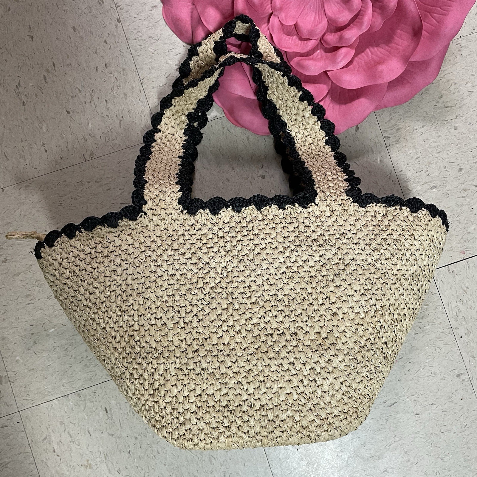 KATE SPADE x TARGET Raffia Bow Tote Bag Woven Natural Black Boho Romantic Vacay