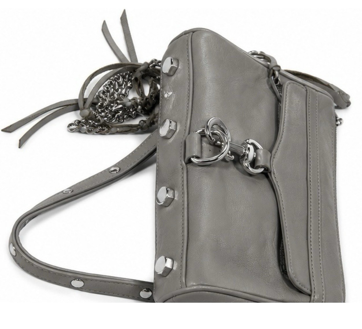 Rebecca Minkoff Mini MAC Gray Leather Crossbody Bag Silver Chain Strap Dust Bag