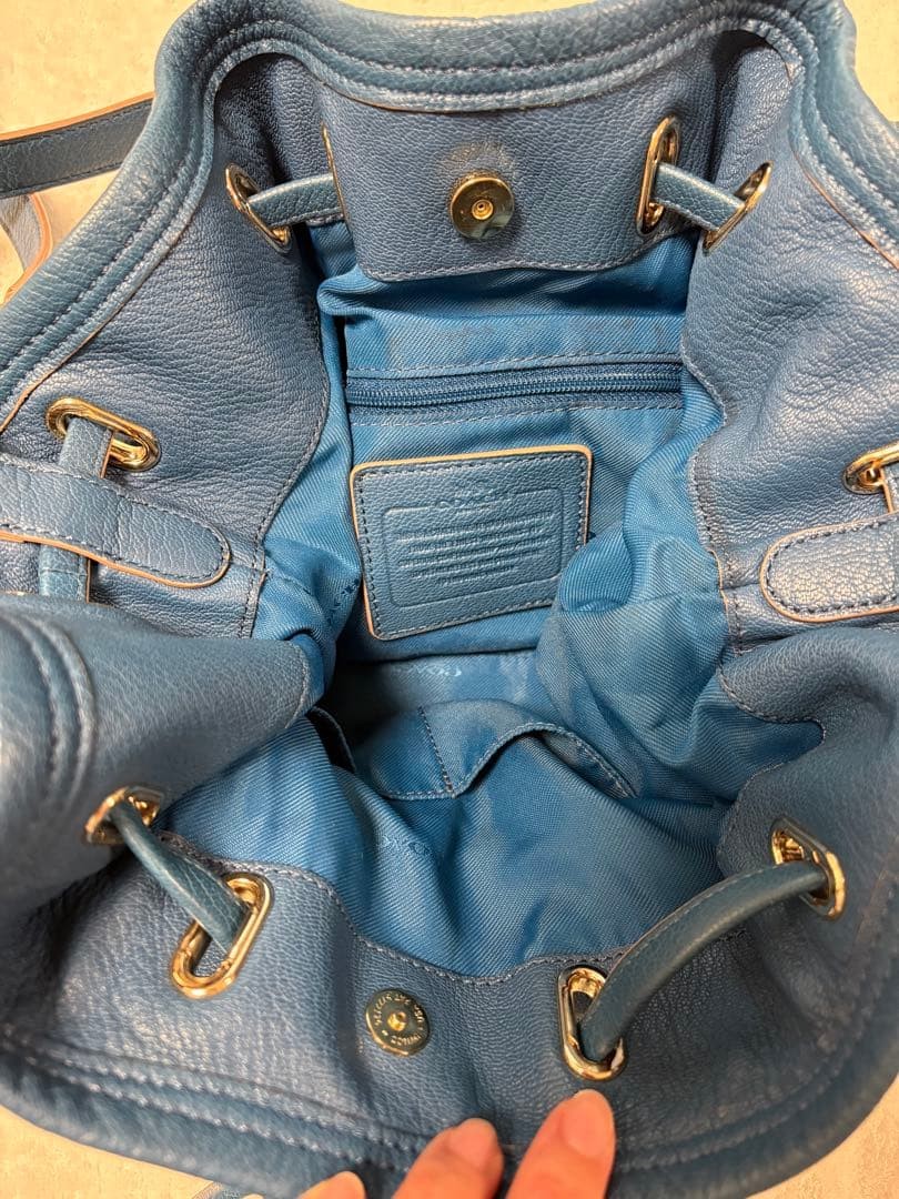 COACH Leather Shoulder Bag Drawstring Type Blue Navy