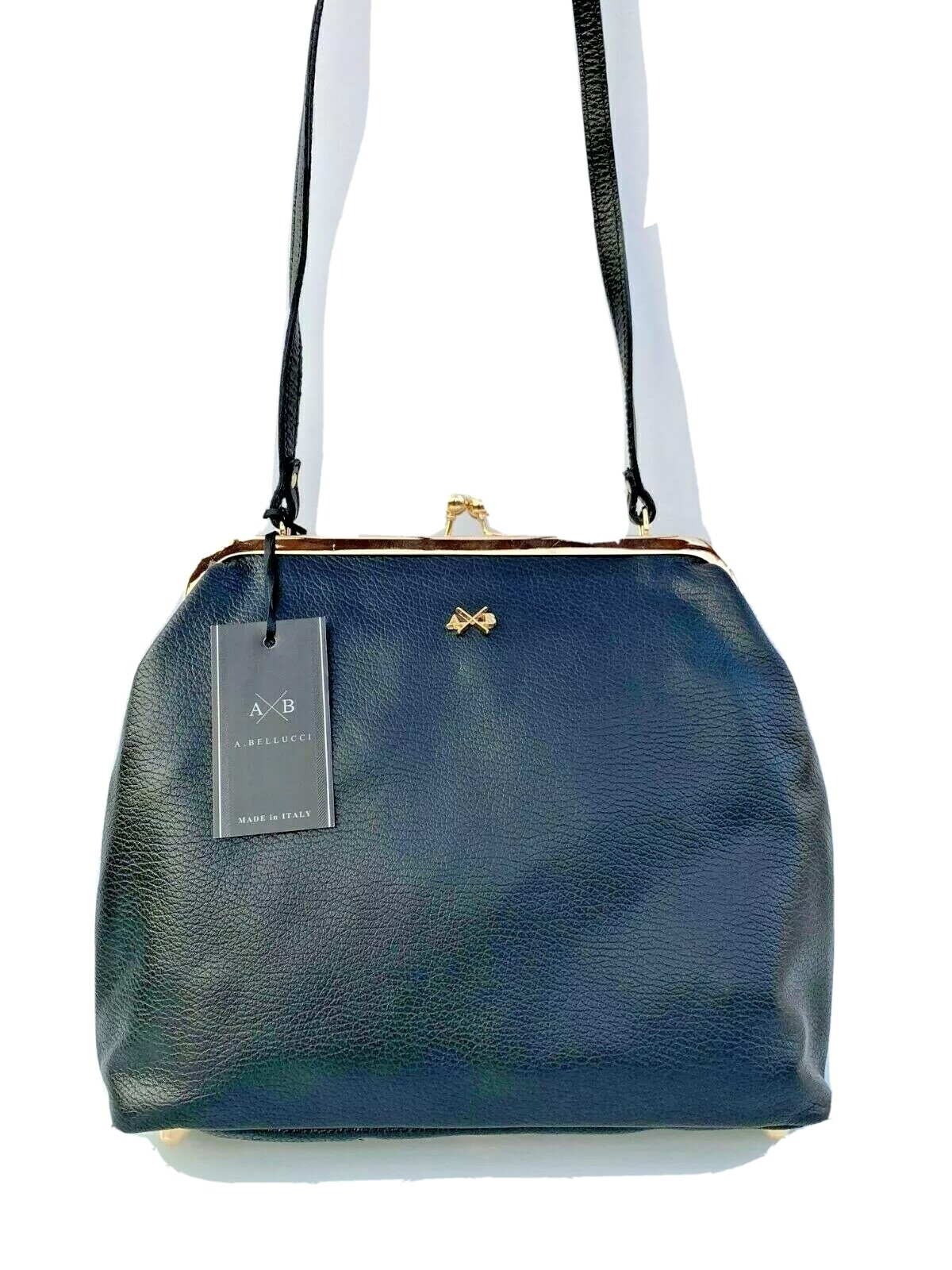 A.BELLUCCI BLACK CROSSBODY BAG NEW!GENUINE LEATHER ITALY.