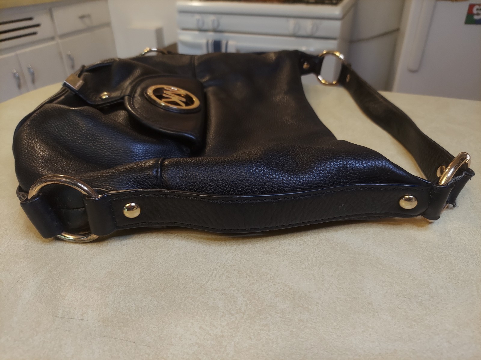 MICHAEL KORS Black Leather Fulton Hobo Shoulder Bag 14″ W x 12″ H