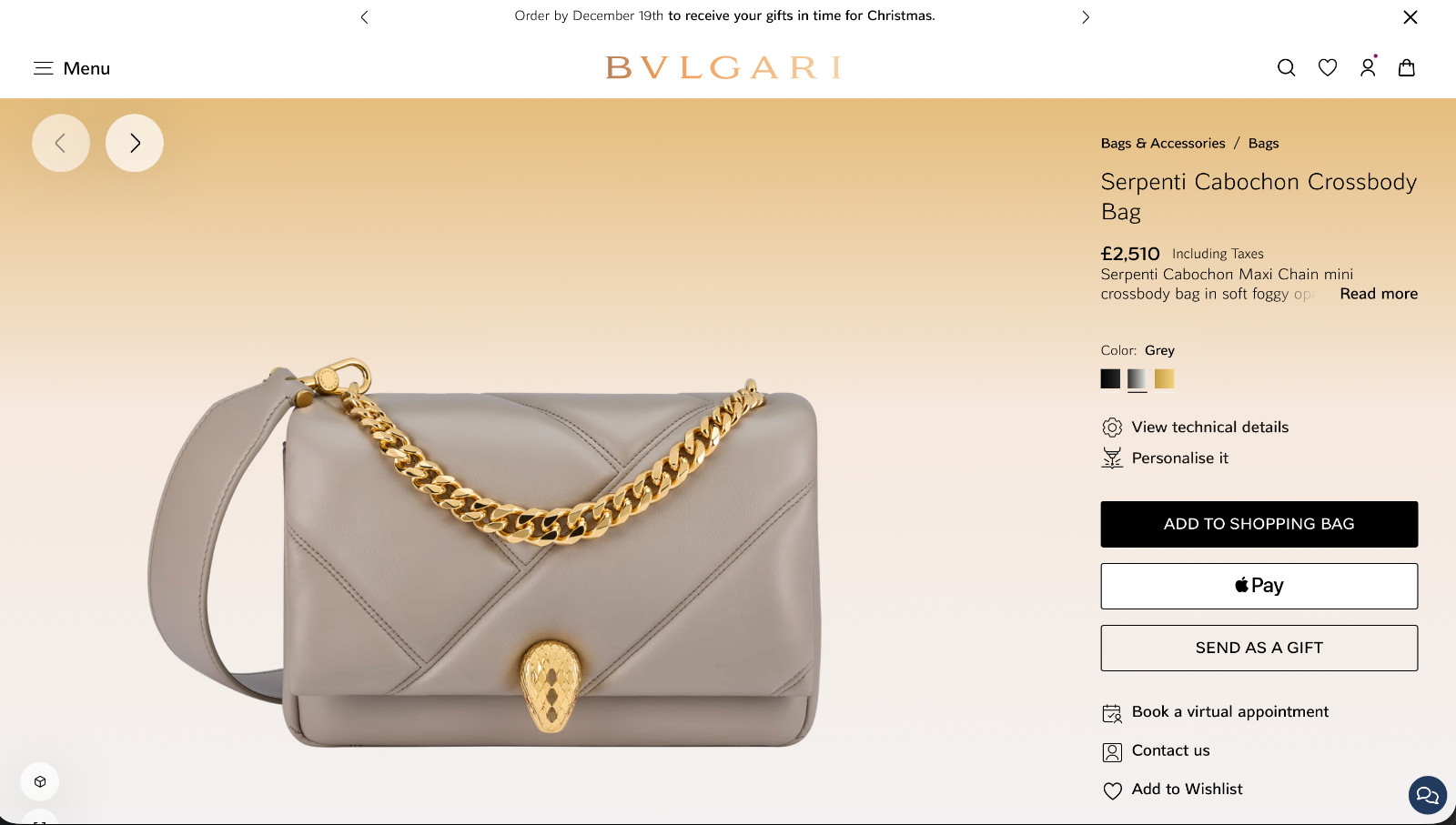Bvlgari Serpenti Cabochon Maxi Chain Crossbody Leather Bag Top Handle Grey £2510