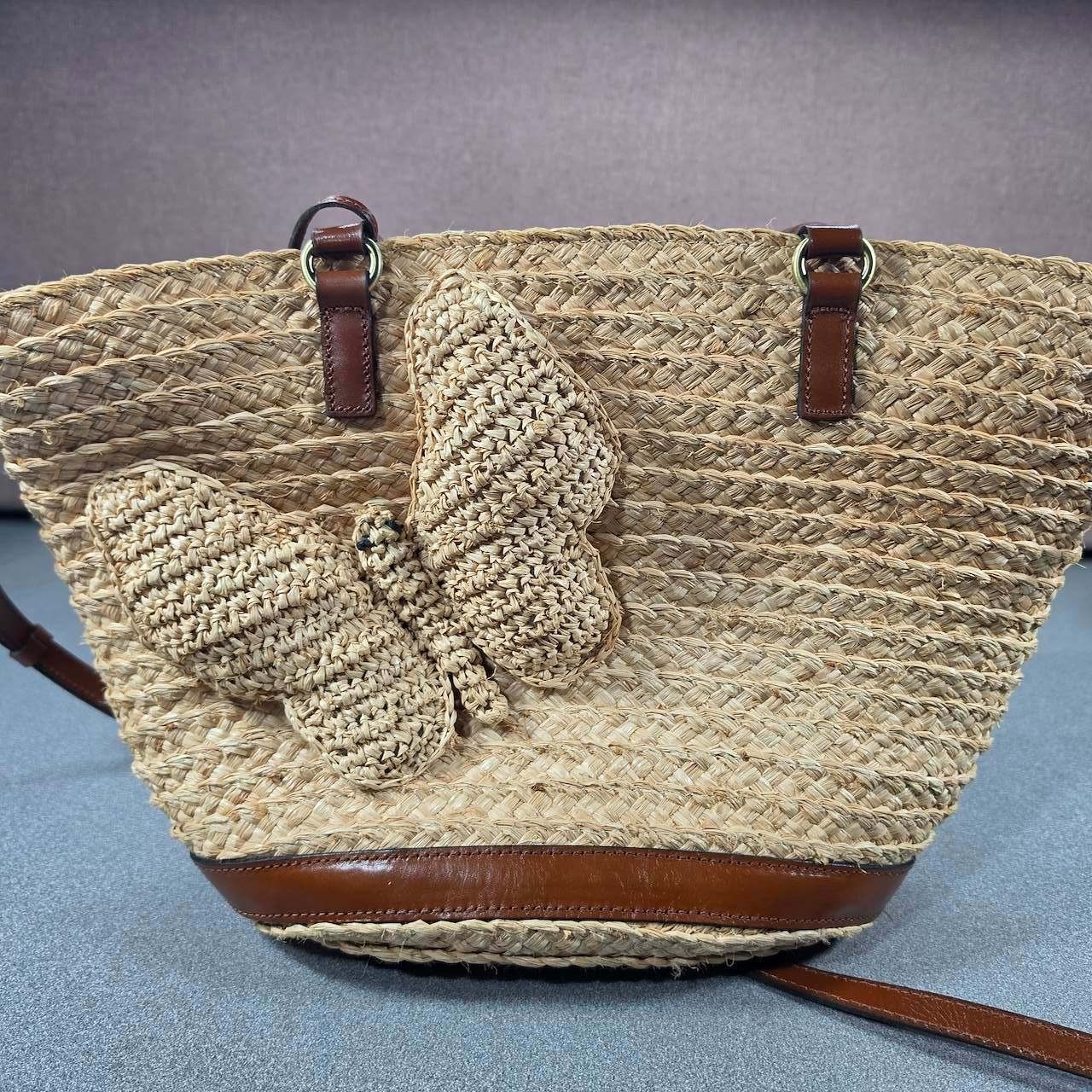 Patricia Nash Mariposa Butterfly Specialty Woven Straw Tote Bag