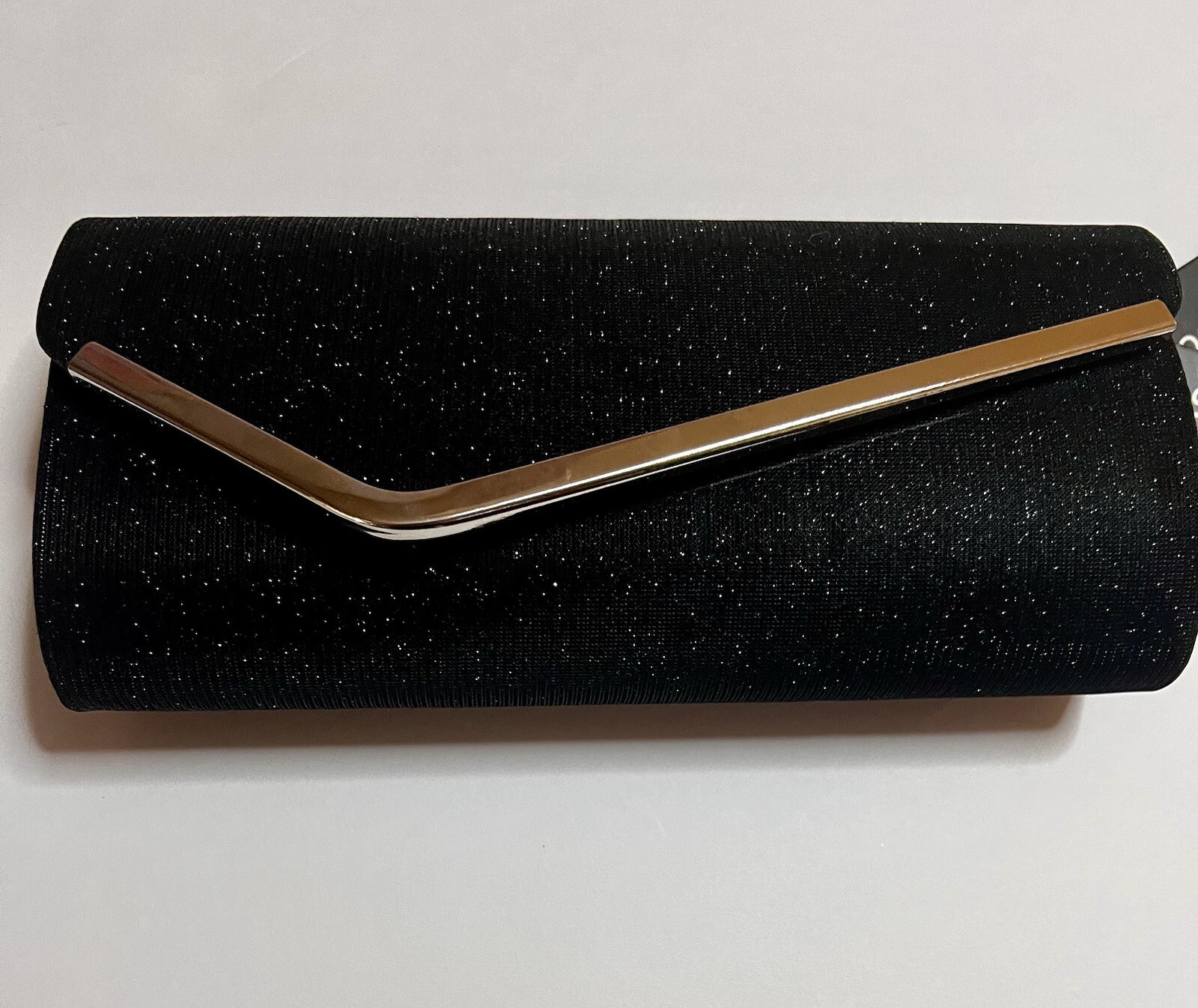 Voncoss Evening Bag Clutch Purse Shimmering Black Snap 23″ Detachable Chain