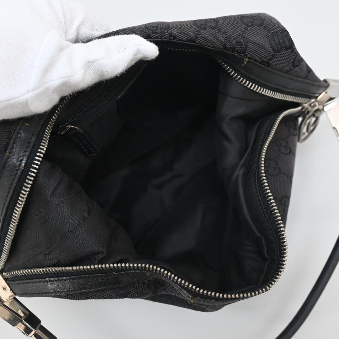 GUCCI GG Canvas Shoulder Bag Black Interlocking G Logo Zip with Strap 0013614