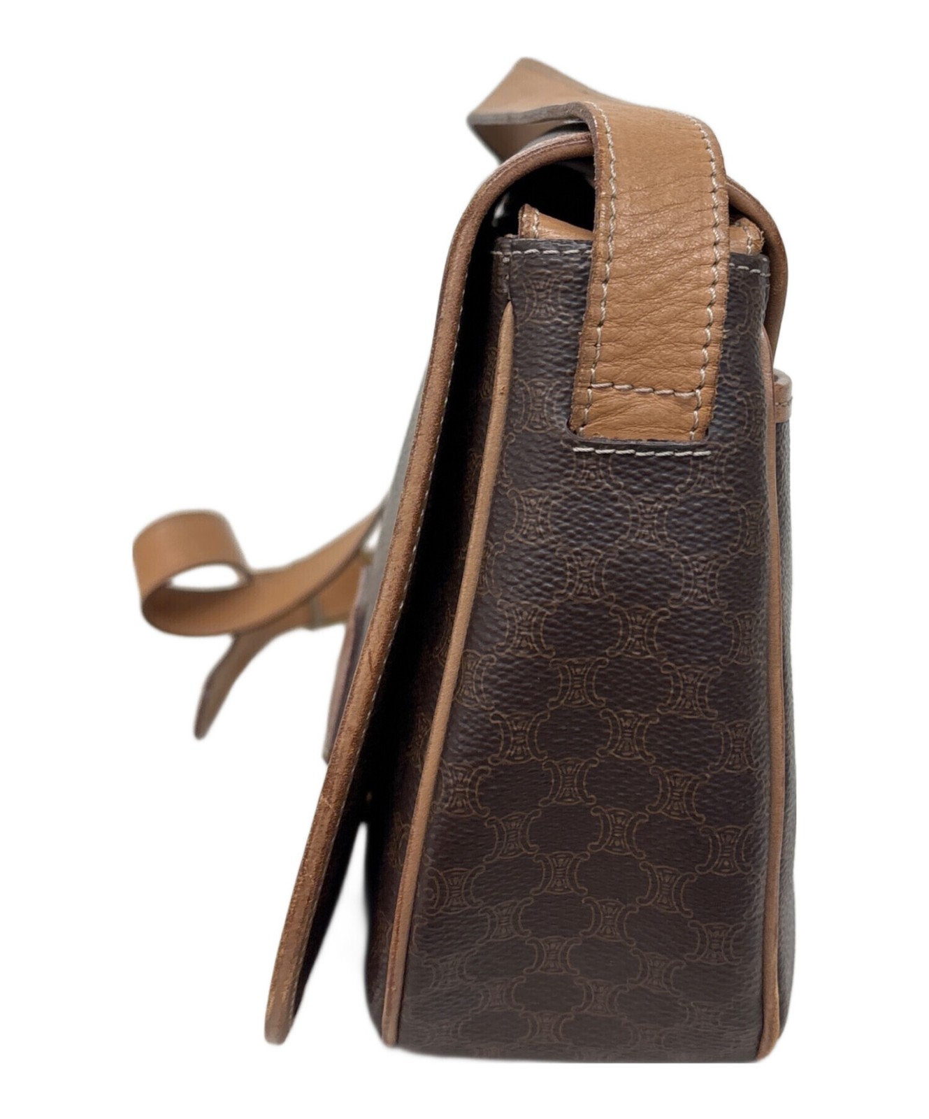CELINE Macadam Brown Shoulder Bag M13 Women Crossbody Leather Vintage Style