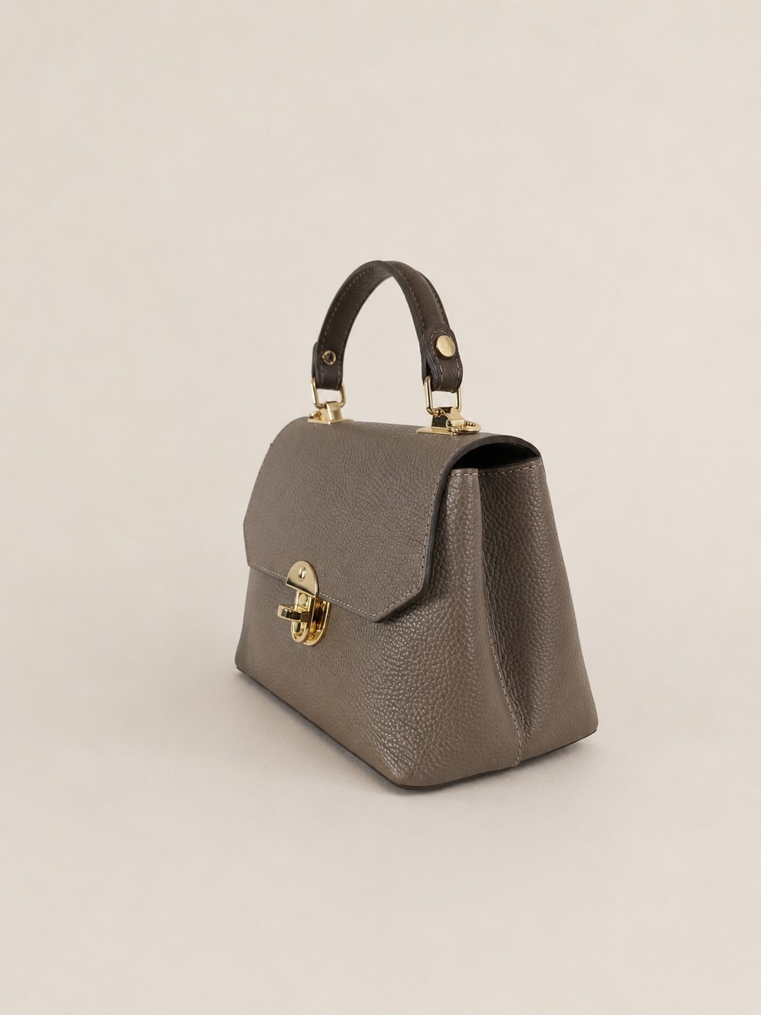 Taupe Italian Leather Mini Bag, Structured Crossbody Purse, Gold Hardware, Small