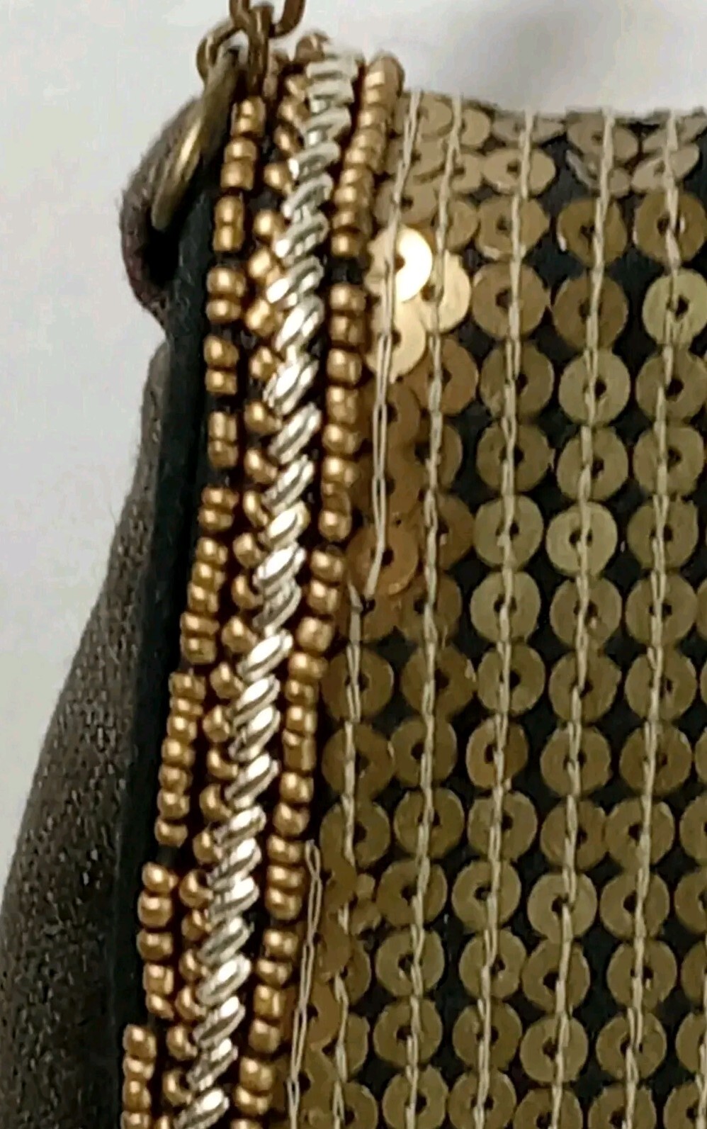 CHICOS PURSE BEADED SEQUINS Clutch GOLD CHAIN STRAP