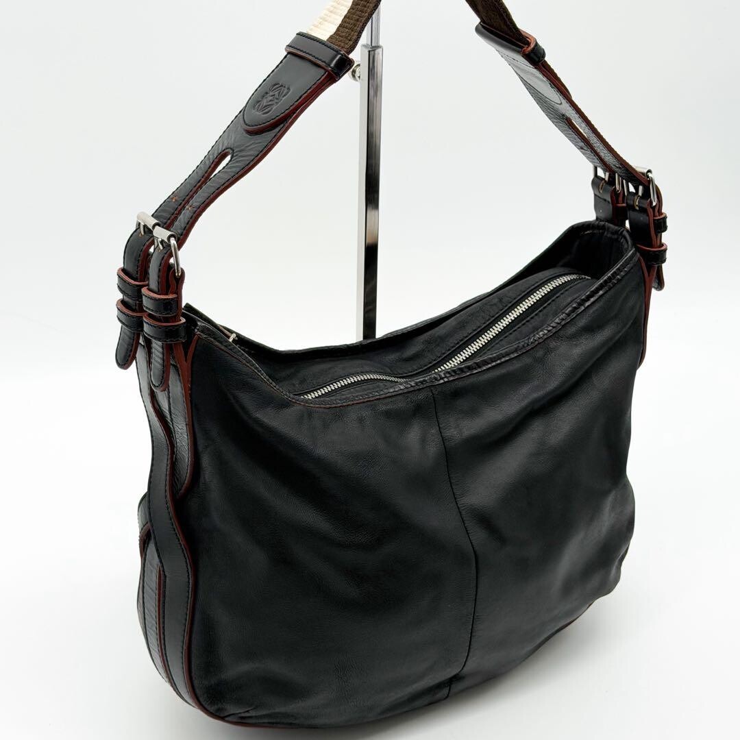 LOEWE One Shoulder Bag Anagram Nappa Leather Black Vintage Authentic From Japan
