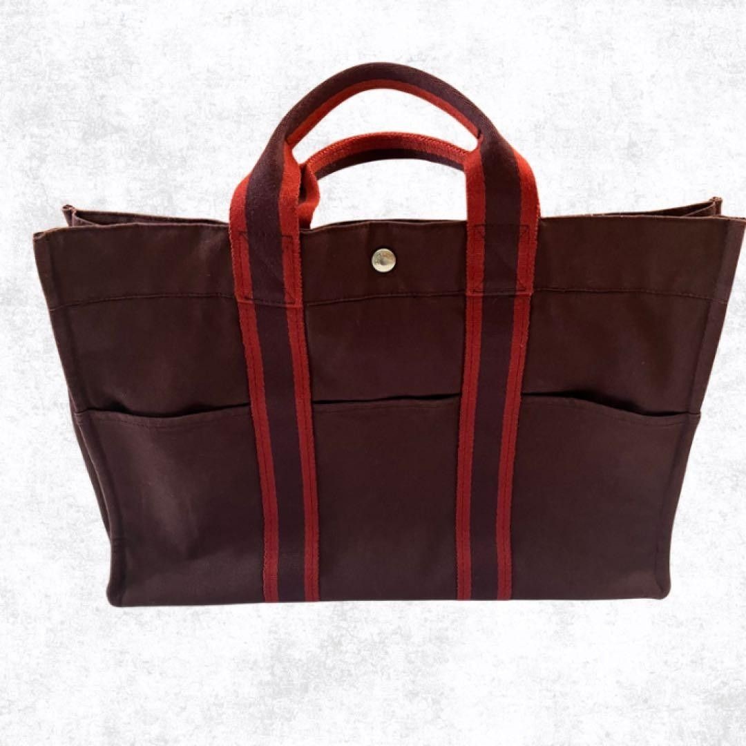 Hermes Vintage Fourre Tout MM TOTE Bag canvas red brown Japan