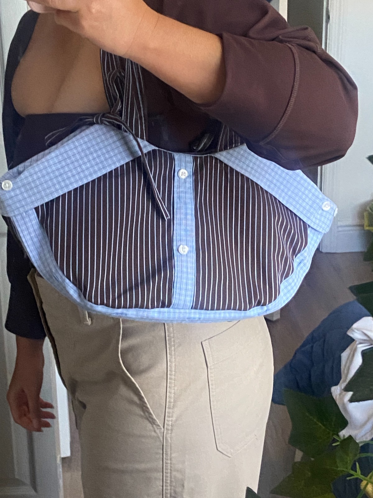 Upcycled Dress Shirt Shoulder Bag Crescent-hobo Bag Casual Purse