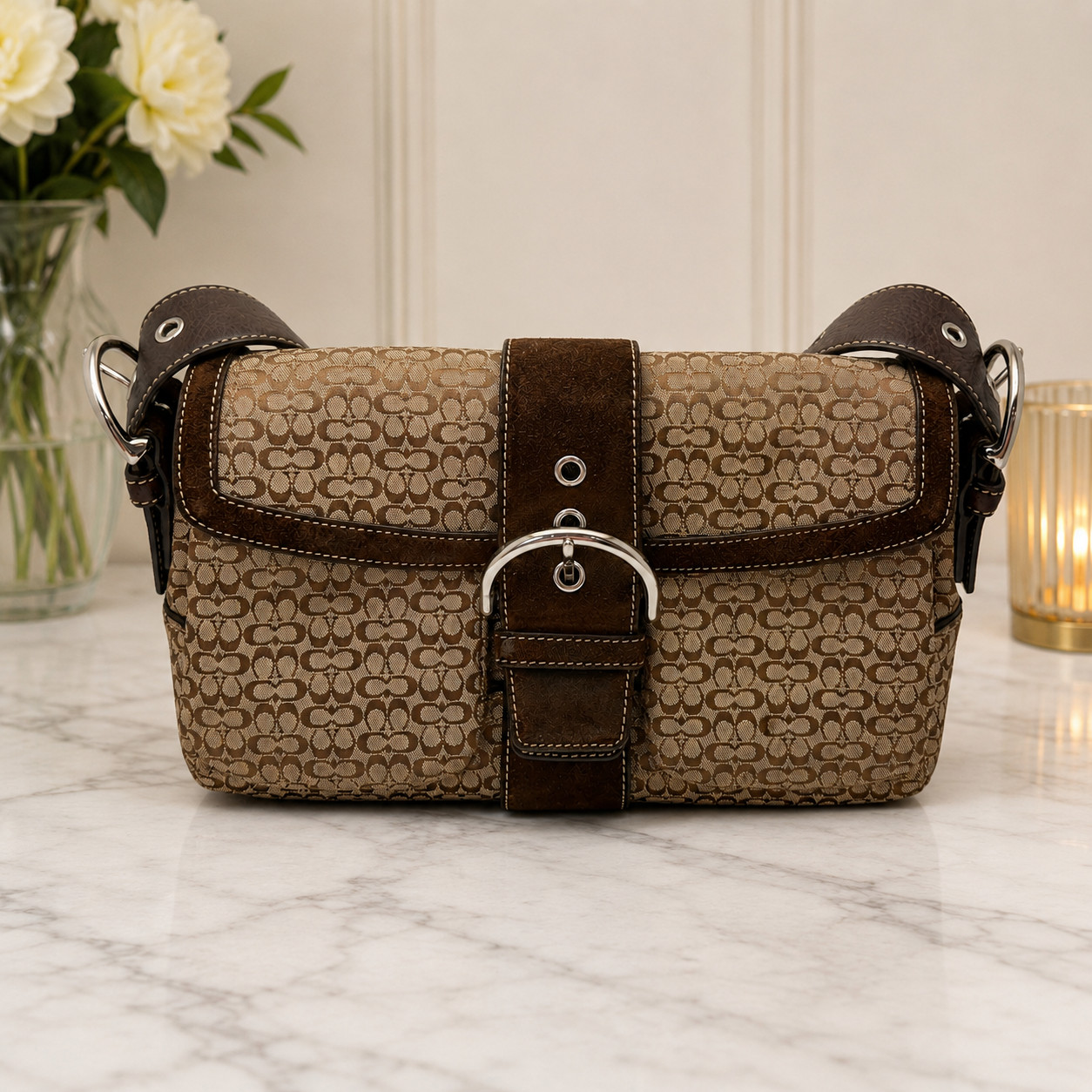 Vintage Coach Soho Signature Purse Shoulder Bag Y2K Brown/Tan 1463