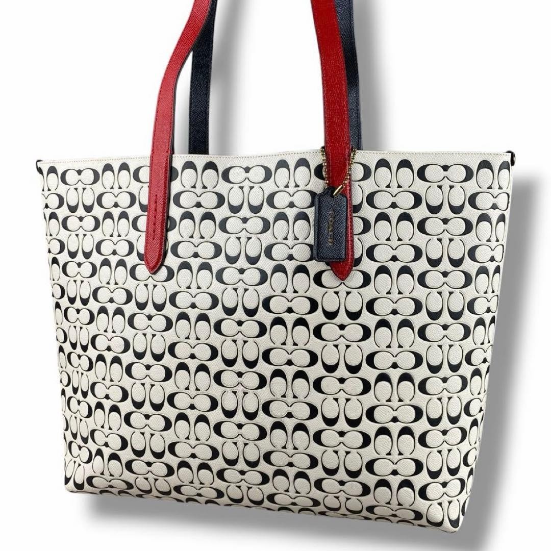 Coach Signature Tote Bag A4 C0897 White Disney Logo Japan Used 075836