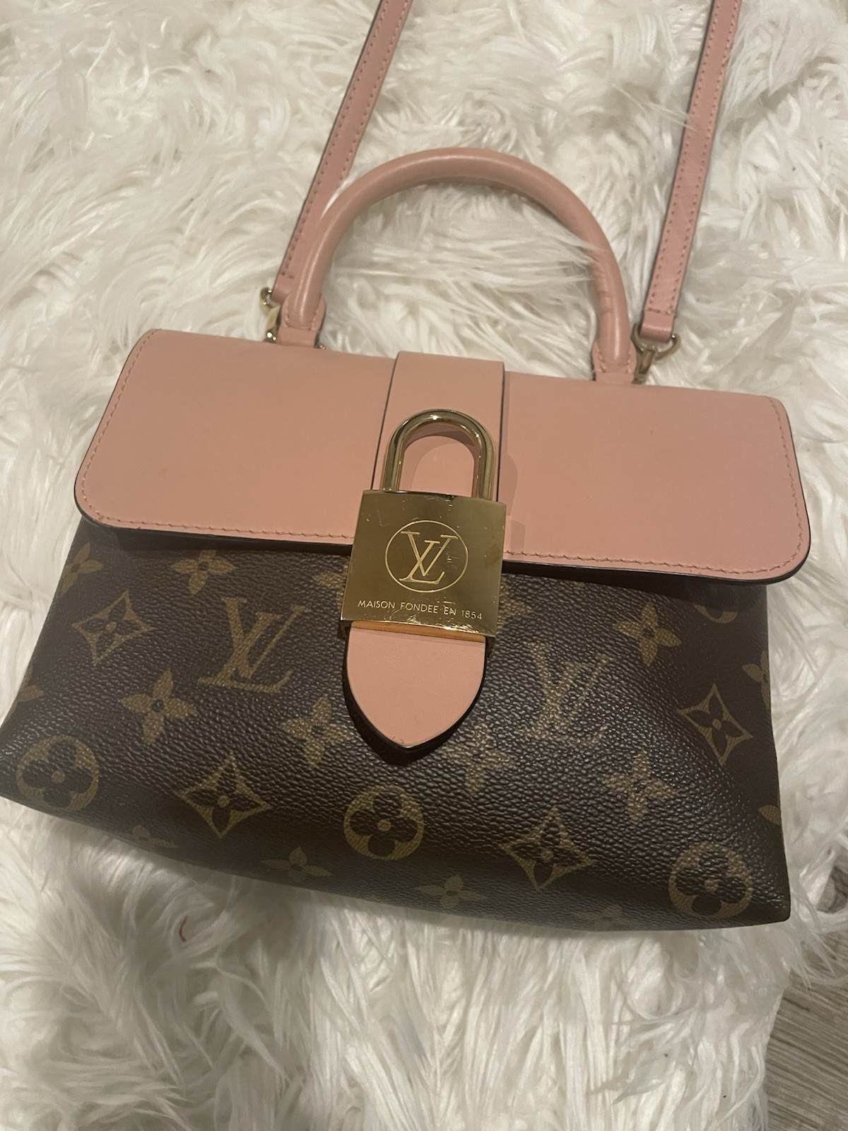 Louis Vuitton Monogram Brown/Pink Locky Crossbody Top Handle Push Lock Small