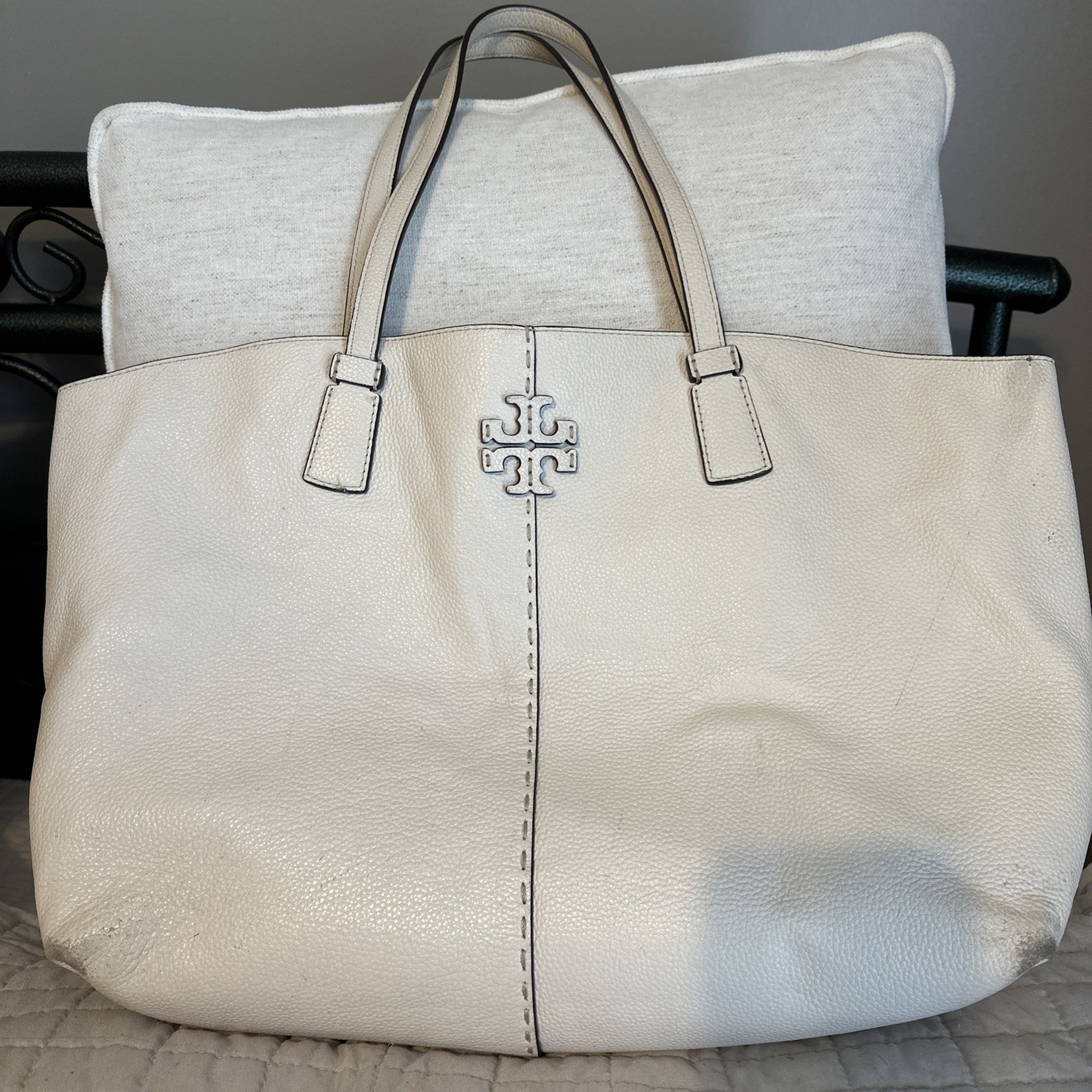 Tory Burch Cream White Tote Large 19 In By 13 In Pls Look At Pic For Wear.