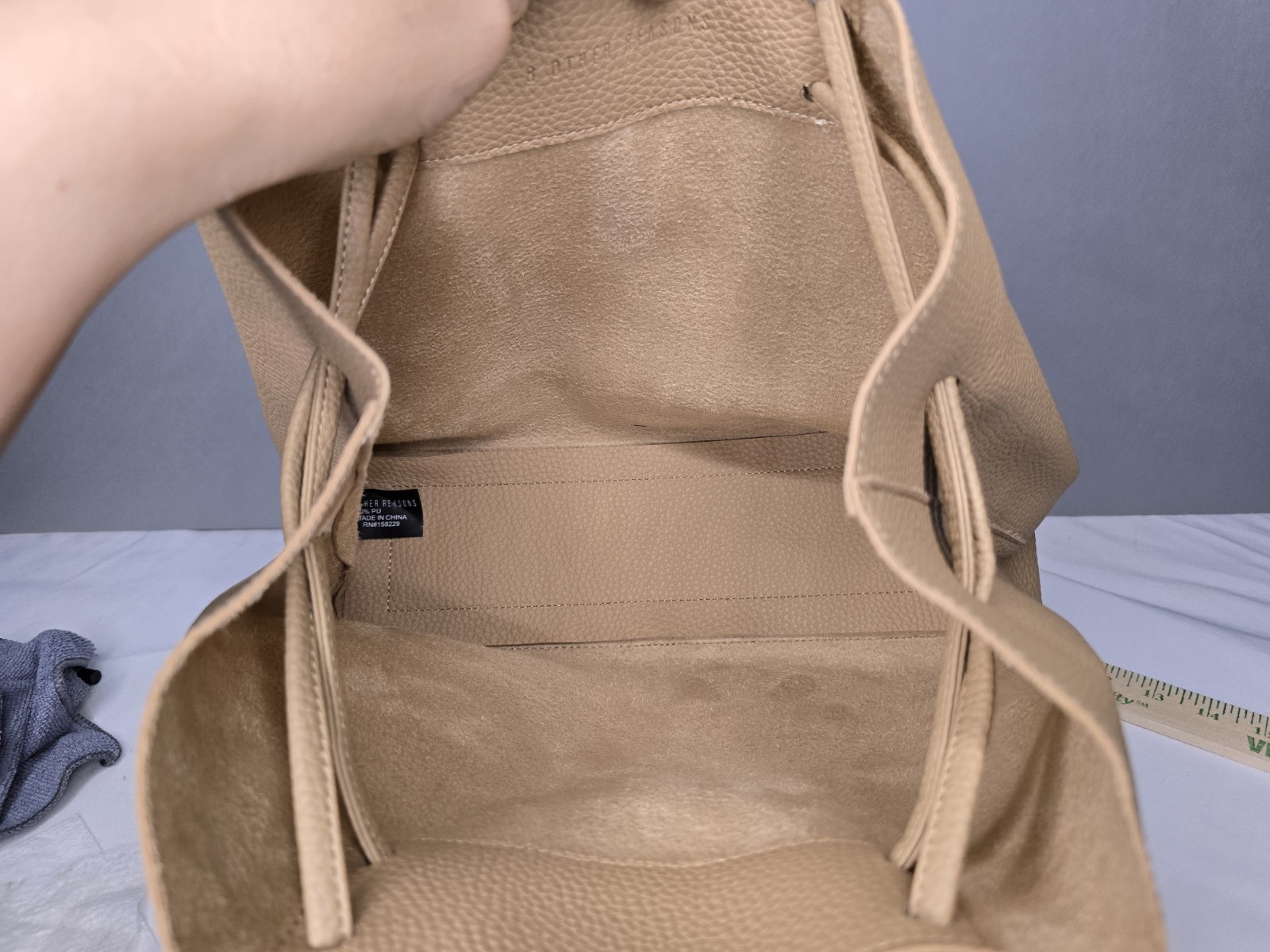 8 Other Reasons Revolve Slouchy Vegan Leather Bucket Bag Tan Beige Drawstring