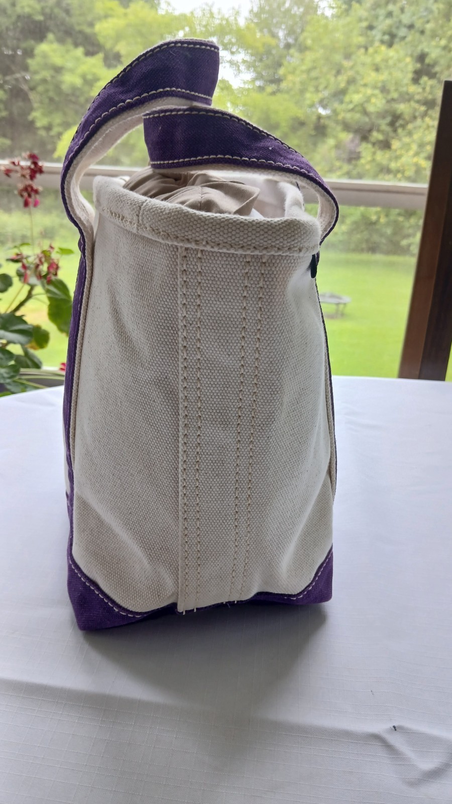 Lands End SMALL Monogram Canvas Boat Tote Bag w Purple Compass Embroidered Patch