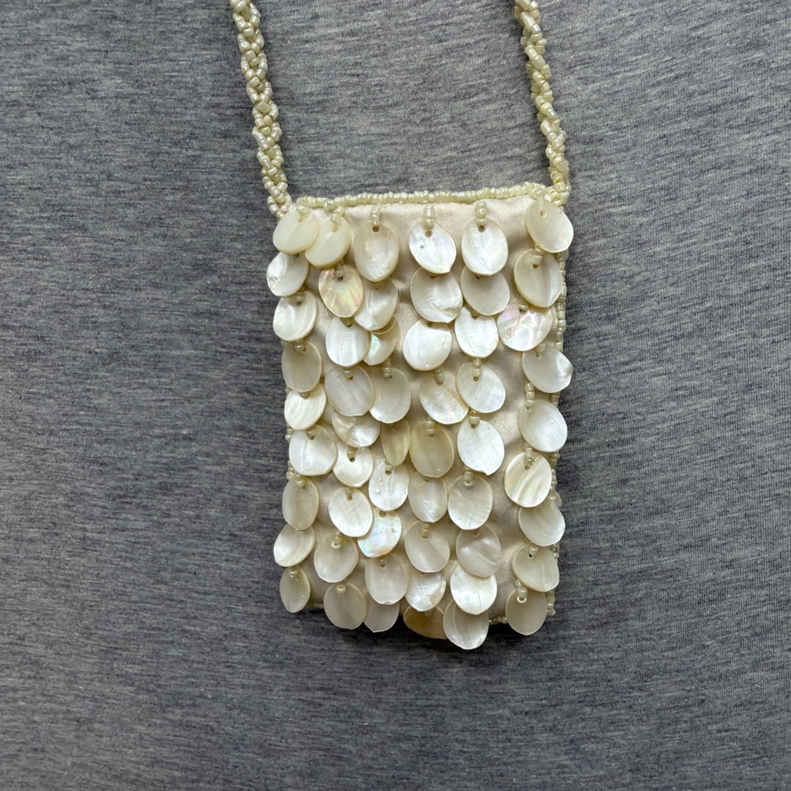 White Shell “mother Of Pearl” Beaded Bag Small Accessories Purse