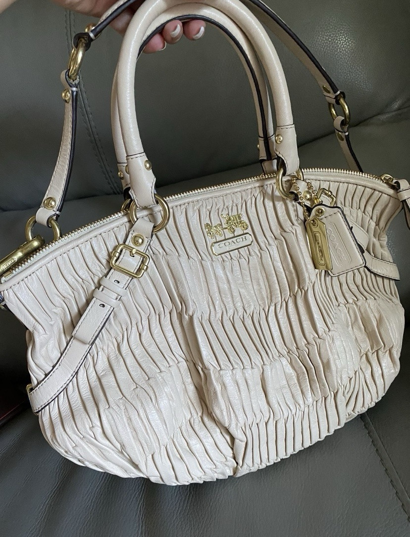 Light Beige Coach Madison Sophia Gathered Leather Bag