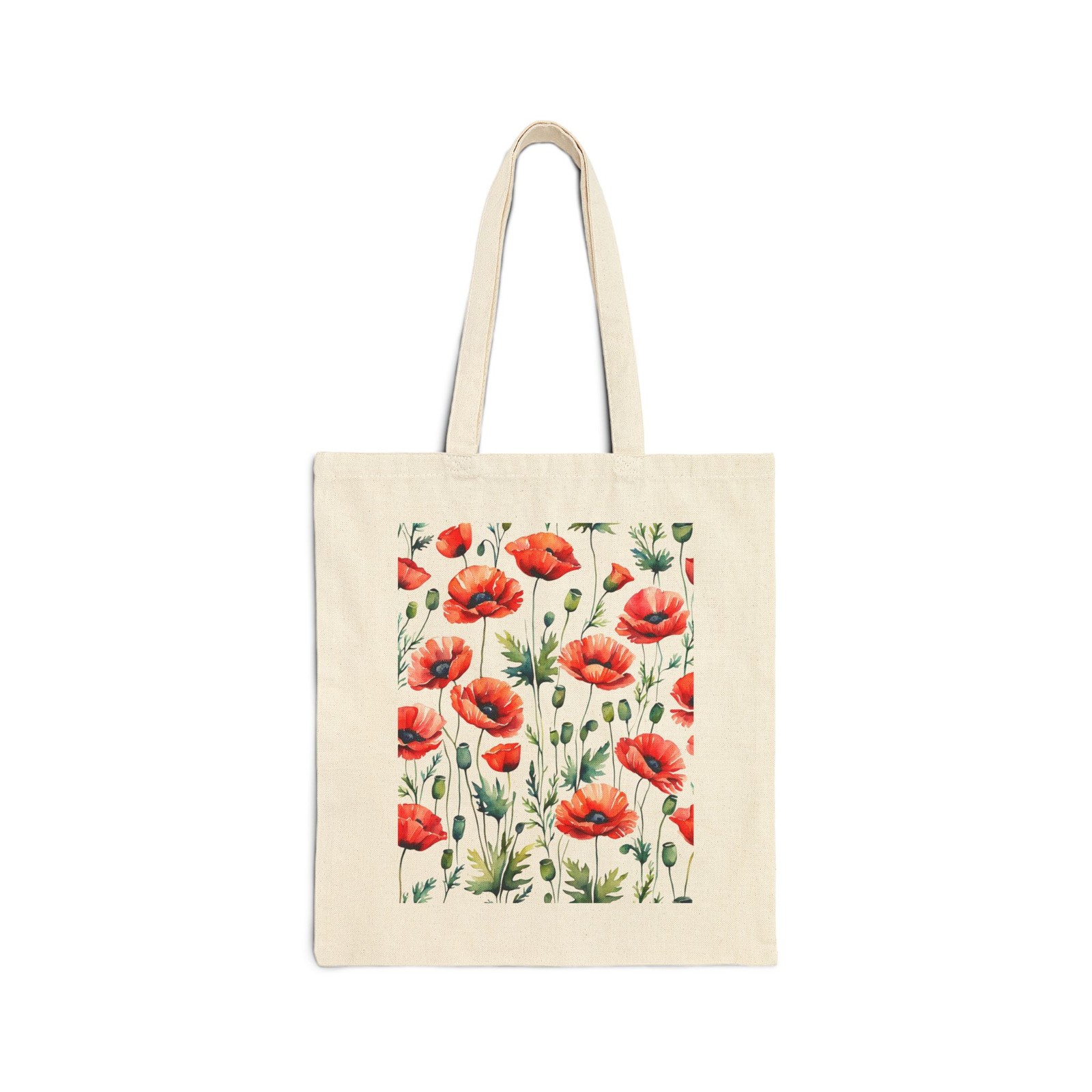 Red Poppies Flowers Watercolor Pattern Cotton Tote Gift Shopping Bag