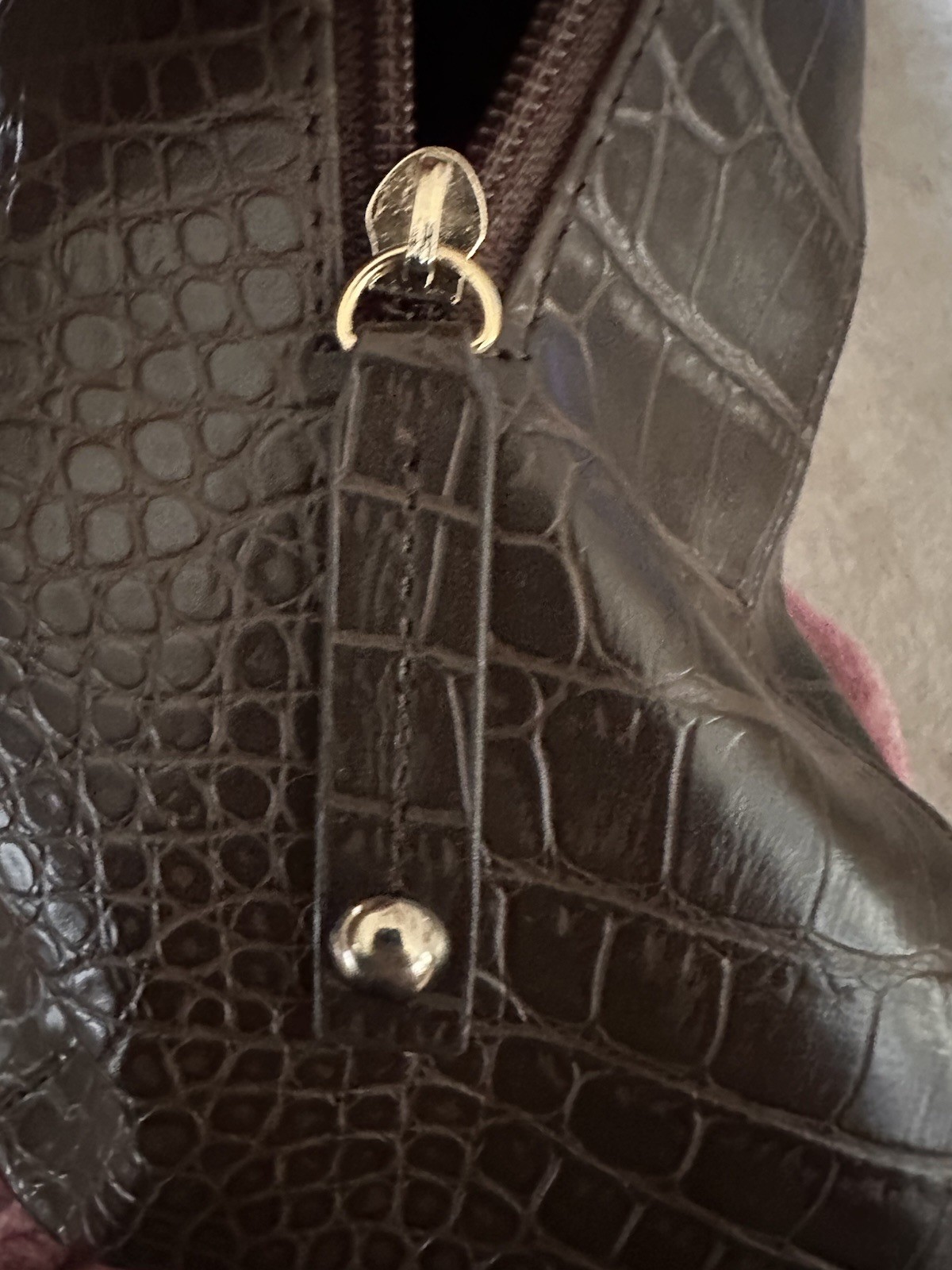 New 90s Brown Boho Croc Embossed Hobo Shoulder Bag Satchel Gold Hardware