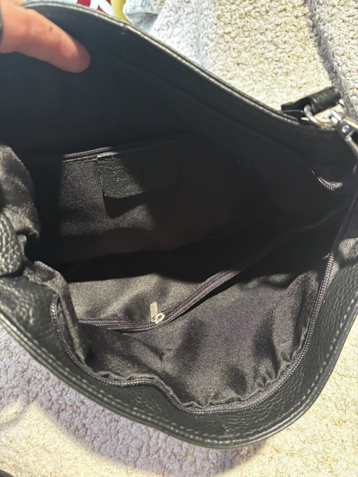Borse In Pelle Black Pebbled Leather Purse 14” x 11” Made in Italy NWOT