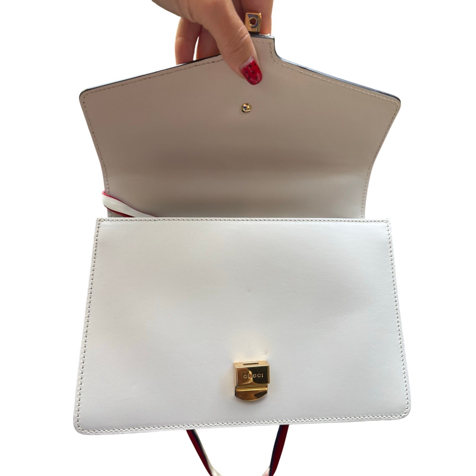 GUCCI Calfskin Small Sylvie Shoulder Bag Off White