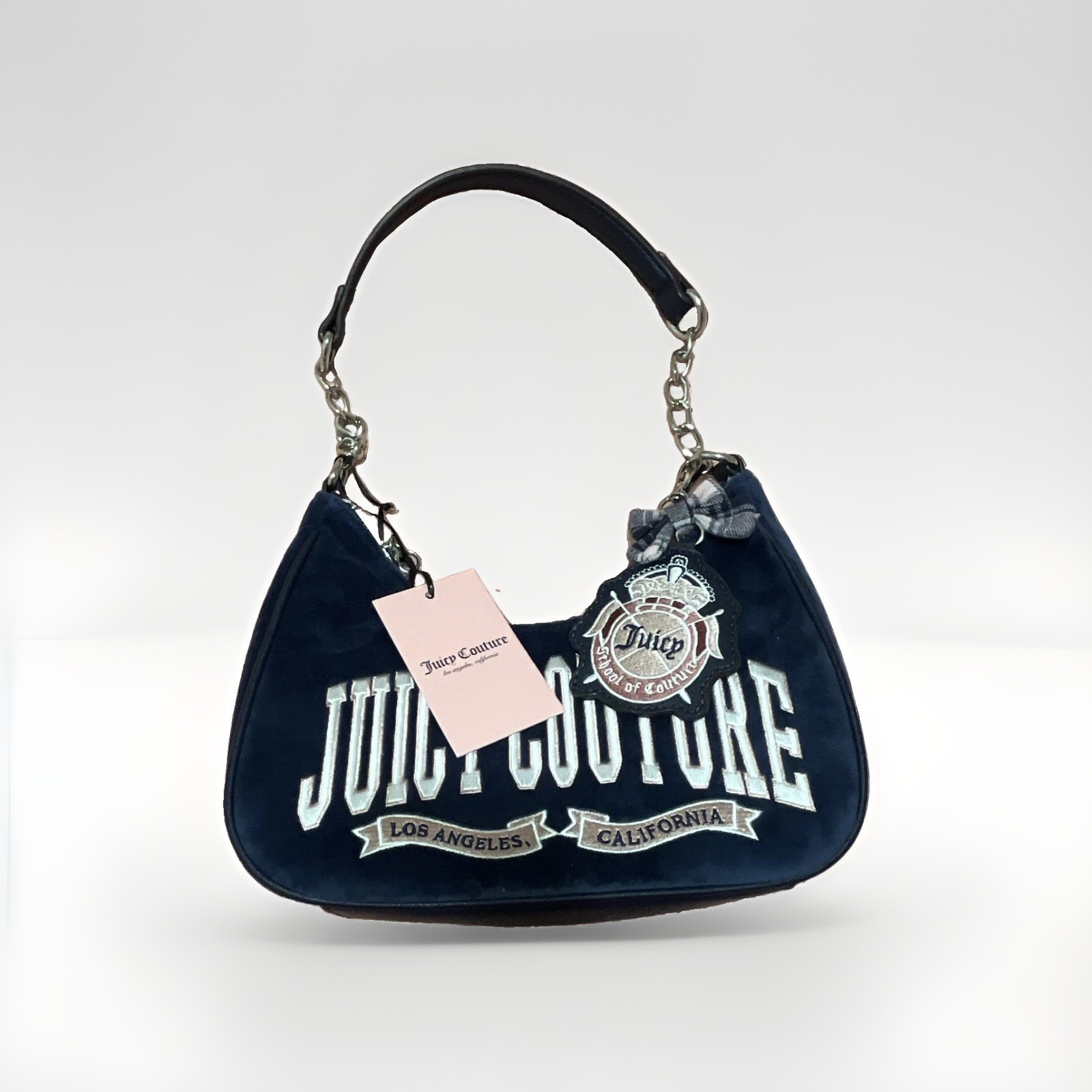 Juicy Couture Navy Small Crescent Shoulder Bag Logo Chain Strap Zip Charm