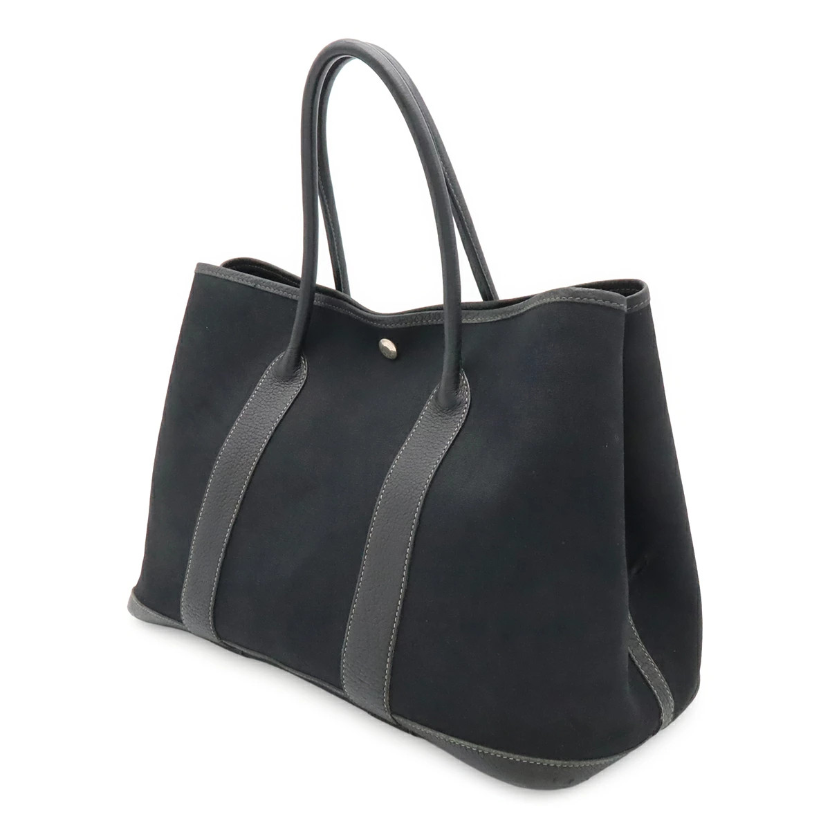 Hermes Garden Party PM Tote Solid Toile / Leather Black 2003 Unisex Bag #BLB3707