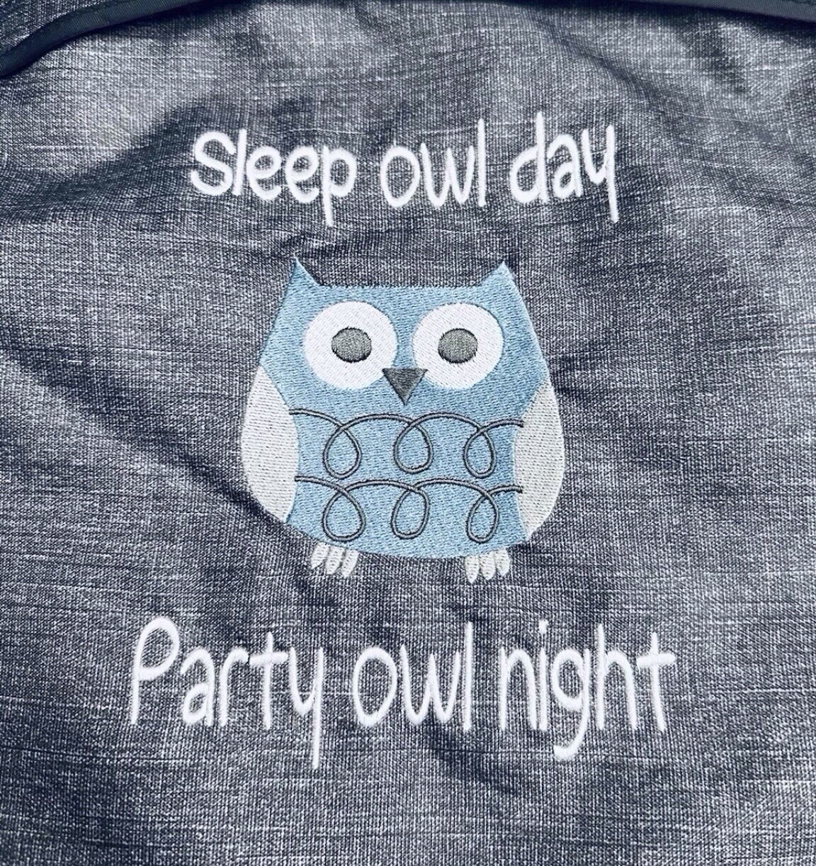 NEW! Thirty One Cinch Sack— Charcoal Crosshatch: Sleep Owl Day Party Owl Night