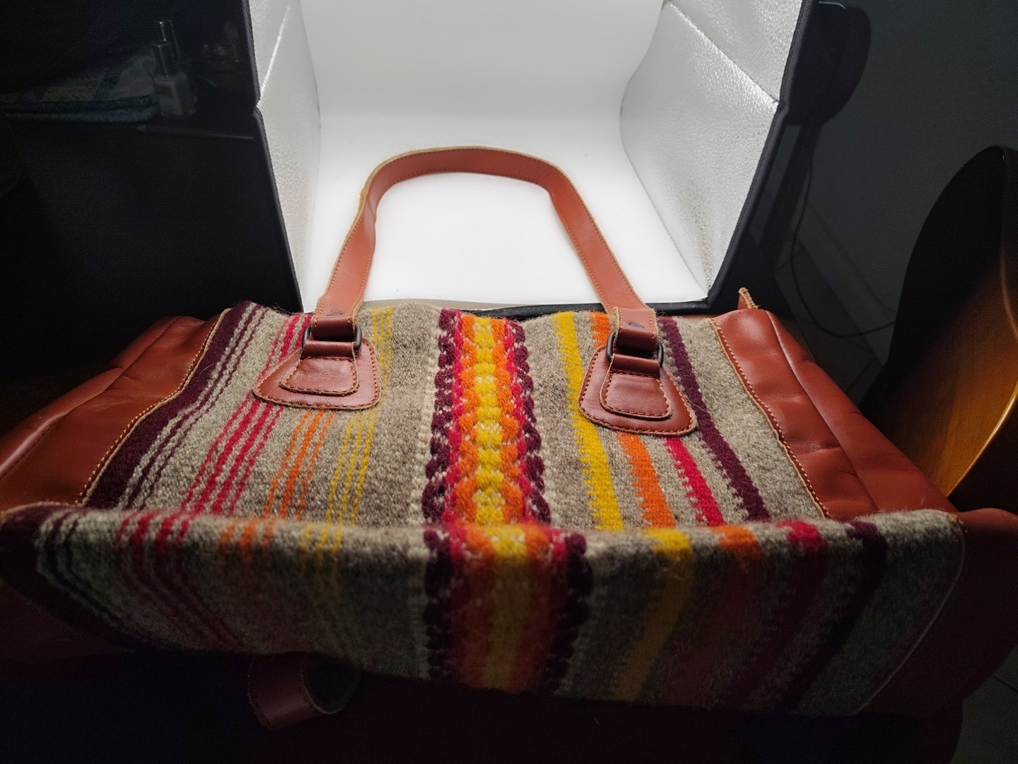  ARTISAN Bolivian handmade multicolor and organic leather 18 In X 10 X10
